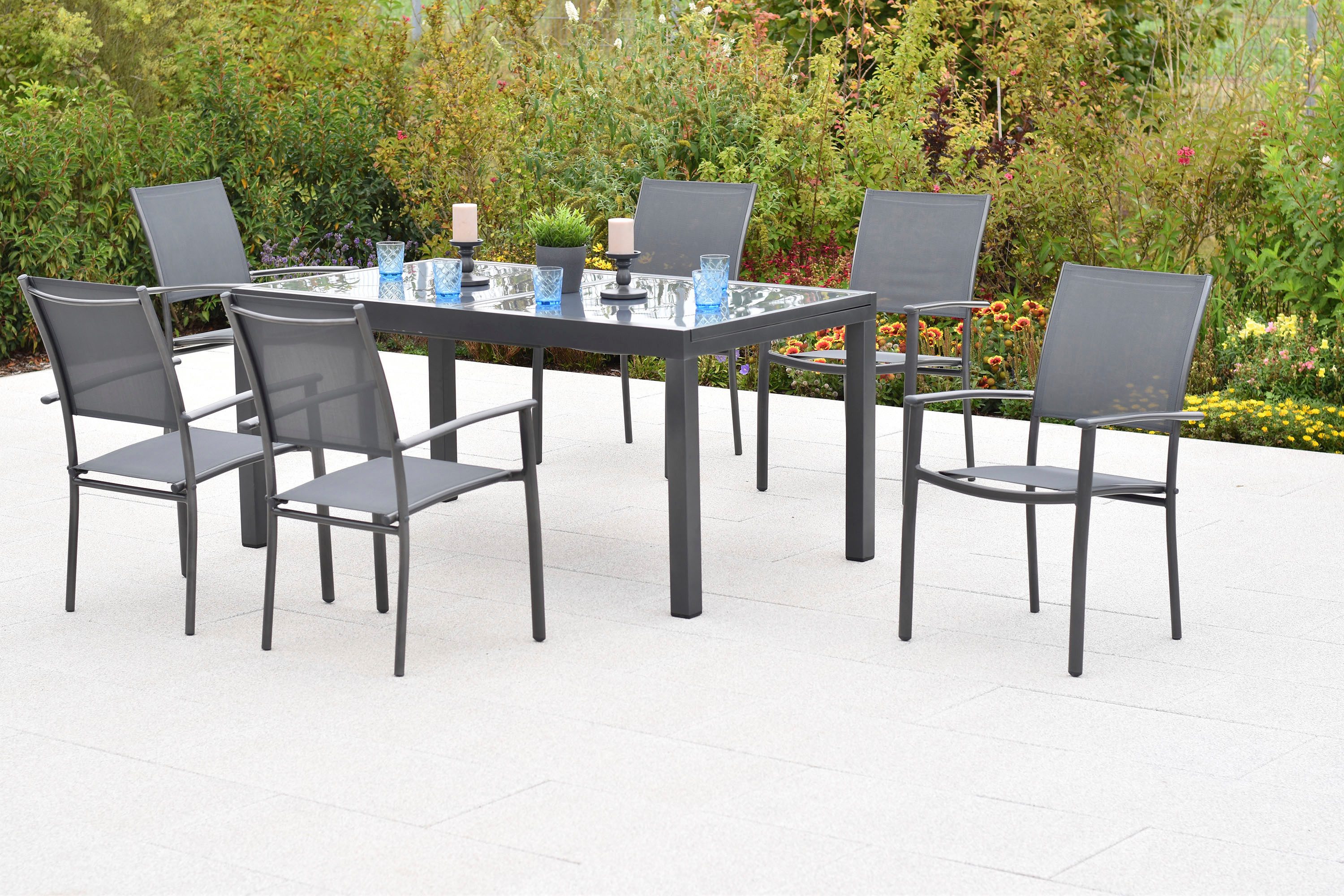 MERXX Garten-Essgruppe »Milano«, (Set, 7-tlg), Sessel stapelbar, Tisch ausziehbar