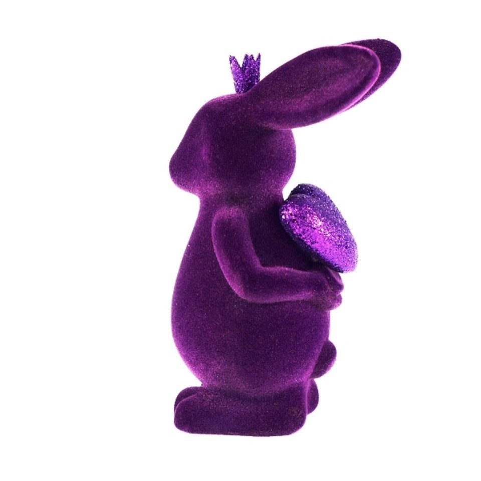 Macosa Home Osterhase beflockt Pink, Grün od. Lila 22cm mit Herz (Dekohase Dekofigur Ostern Dekoration Tischdeko, 1 St., Osterdeko Osterdekoration Figur), Kunststoff Dekohase Hase Skulptur