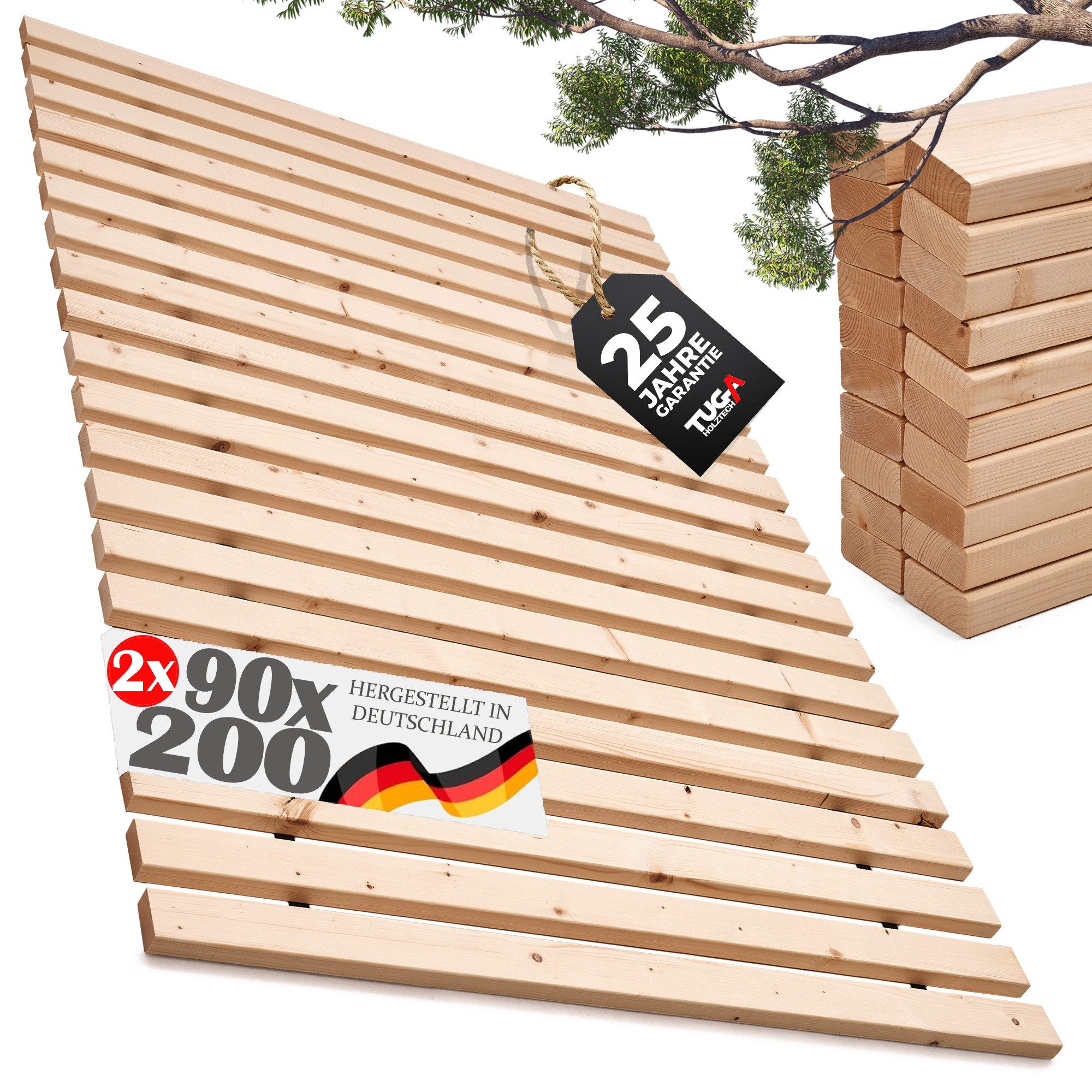 Rollrost Lattenrost Rolllattenrost 180x200cm (2x 90cm) 30mm 500kg sehr stabil, TUGA-Holztech, Breite 70 80 90 100 120 140 cm Länge 190 200 210 220 cm Höhe 30 mm