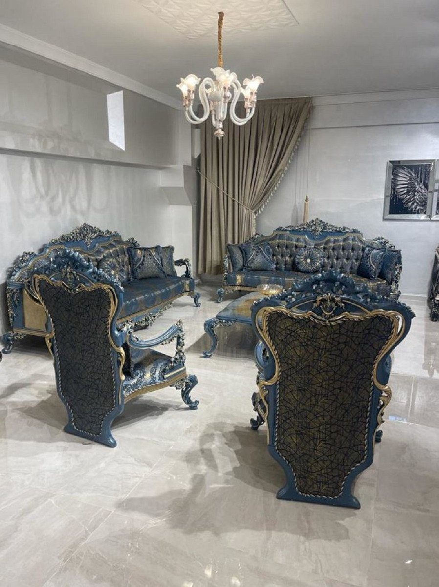 Luxus Möbel - - Prunkvoller Barock - Luxus Barock Wohnzimmertisch Blau Barockstil im im Barock Couchtisch Padrino / Couchtisch Möbel Wohnzimmer Casa Padrino Barockstil Casa - Einrichtung Barockstil Möbel - Gold