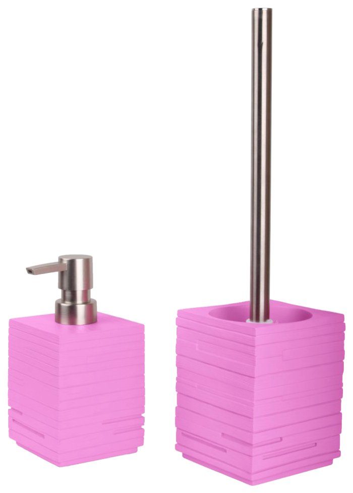 und Badaccessoire-Set WC-Bürste, Seifenspender Calero Kombi-Set, 2 tlg., Pink, geriffelt aus Sanilo bestehend