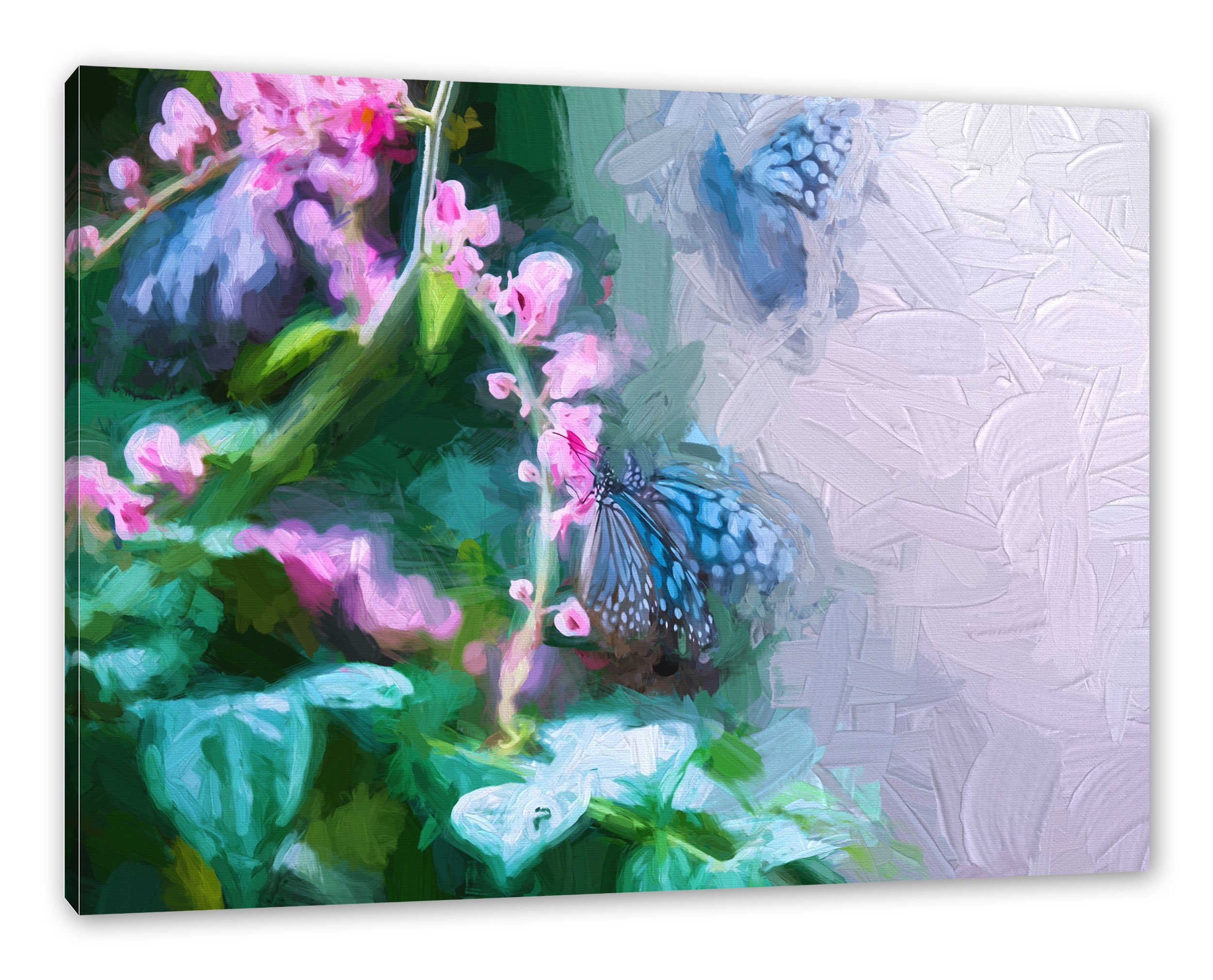 Pixxprint Leinwandbild Schmetterlinge auf Blumen, Schmetterlinge auf Blumen (1 St), Leinwandbild fertig bespannt, inkl. Zackenaufhänger