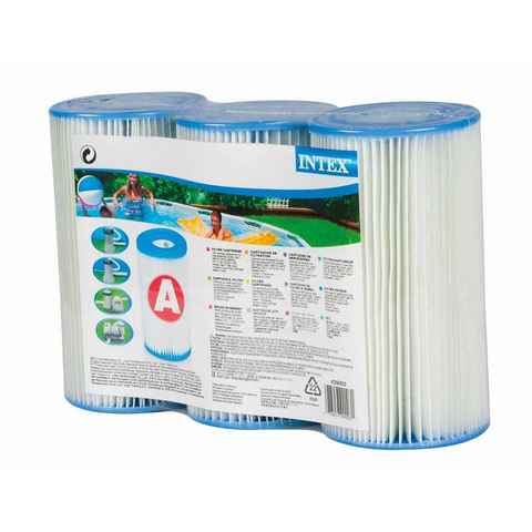 Intex Pool-Filterkartusche, Zubehör für Krystal Clear Filterpumpen von Intex, Filterkartuschen Typ A 3-er Set für Filterpumpen 11x20cm