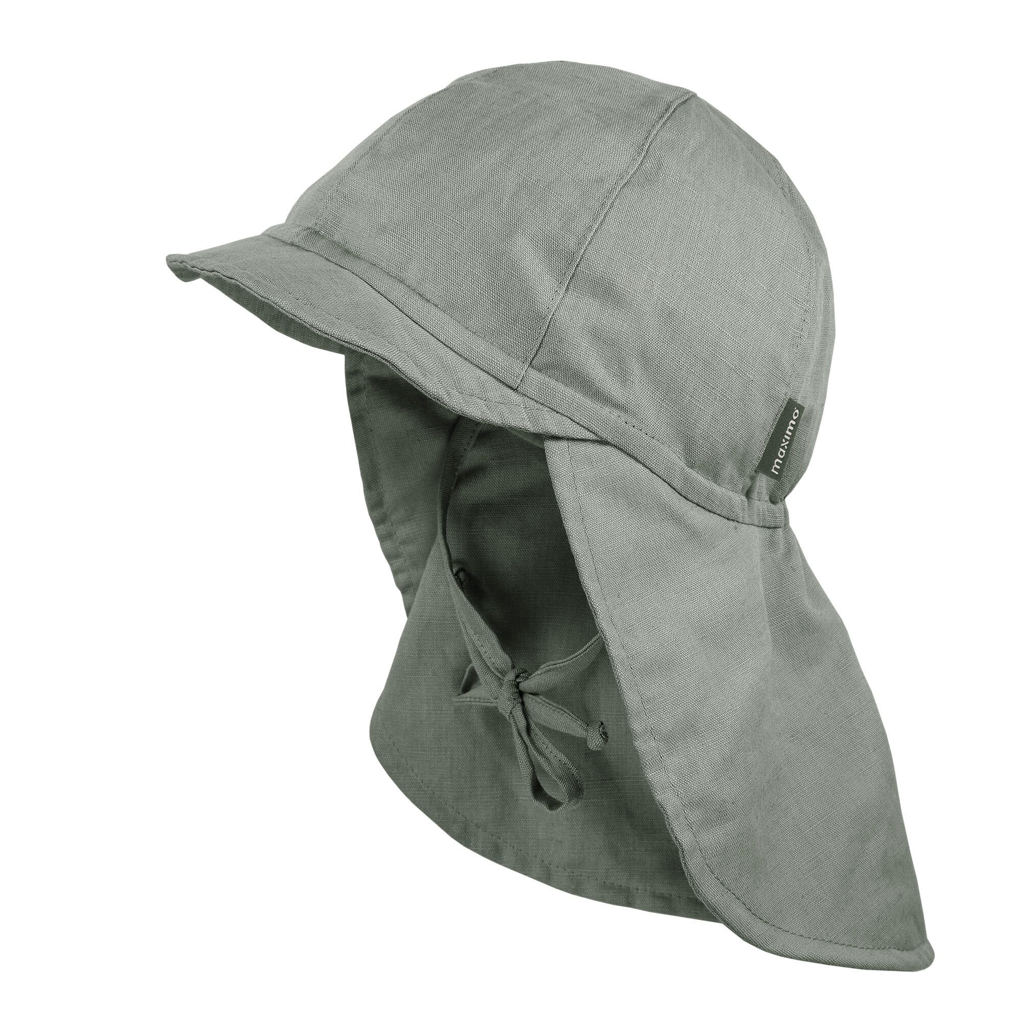 MAXIMO Schirmmütze GOTS MINI-Nackenschutzmütze uni, Leinenoptik, Bindeband, Futter (1-St) Leinen