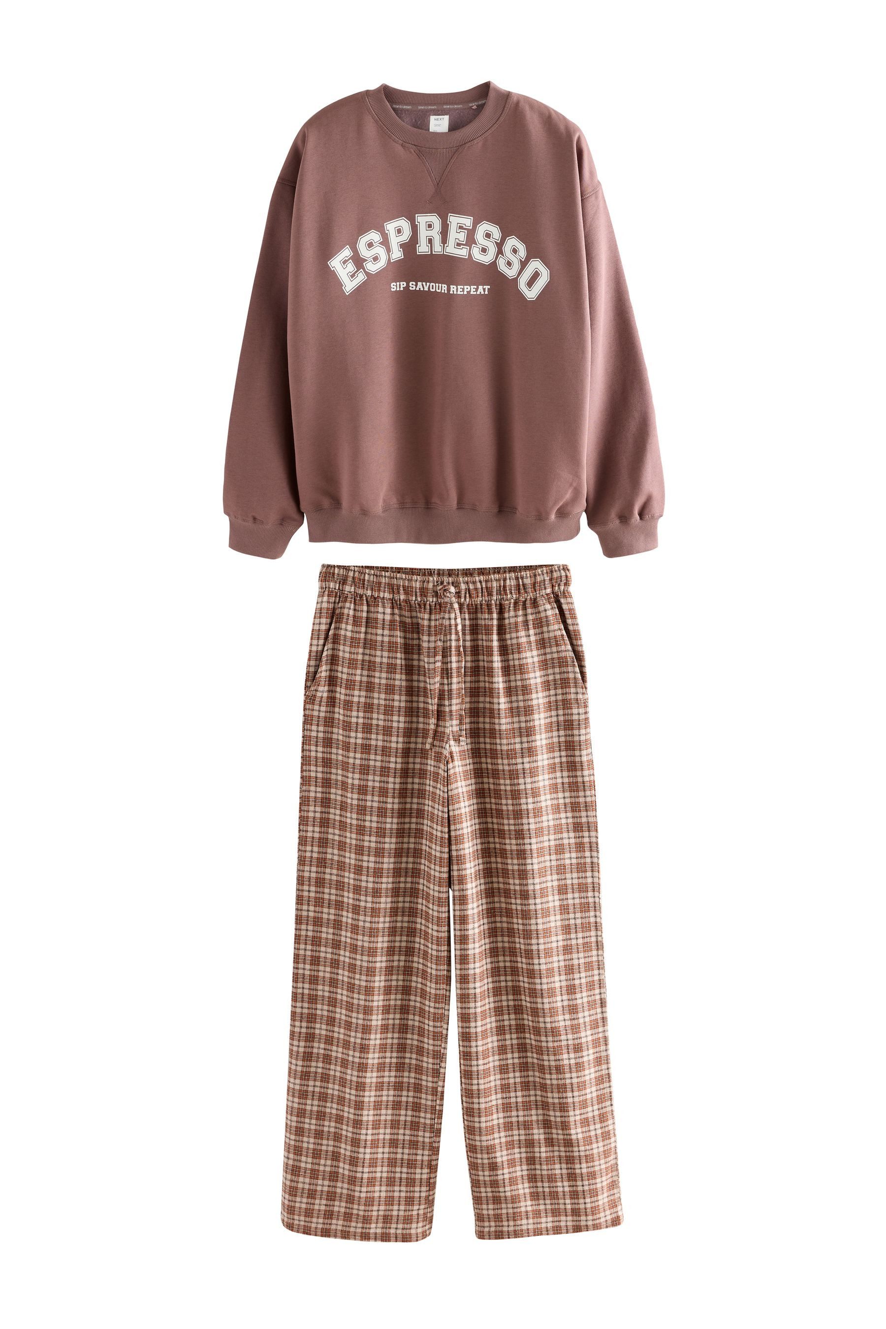 Next Pyjama Schlafanzug aus Flanell mit Sweatshirt (2 tlg) günstig online kaufen