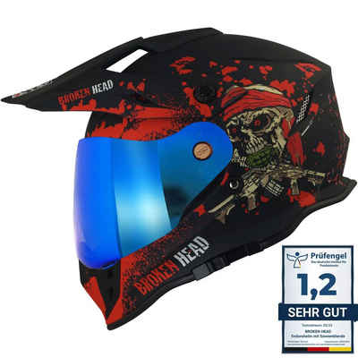Broken Head Motorradhelm Jack S. VX2 Rot + Blau Verspiegeltes Visier (Mit Blau Verspiegeltem Visier), Mit Sonnenblende