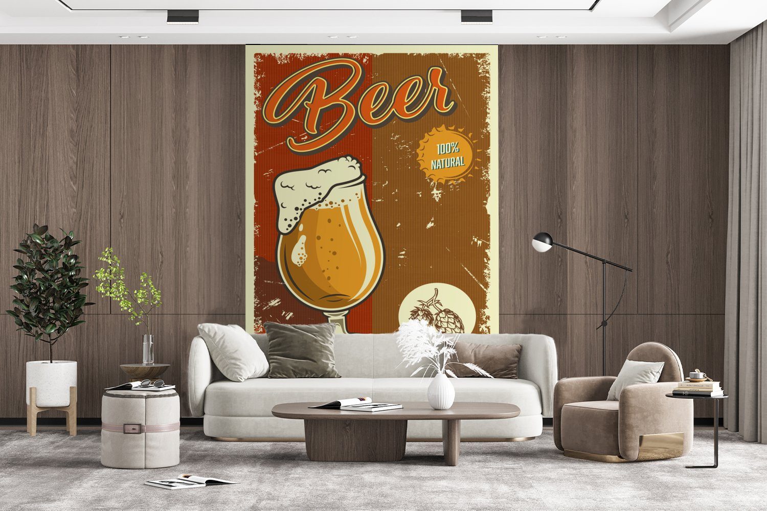 Wandtapete - (3 Tapete bedruckt, - Fototapete für Bier Montagefertig Vintage MuchoWow Mannshöhle Wohnzimmer, - Matt, St), Zeichnung, Vinyl