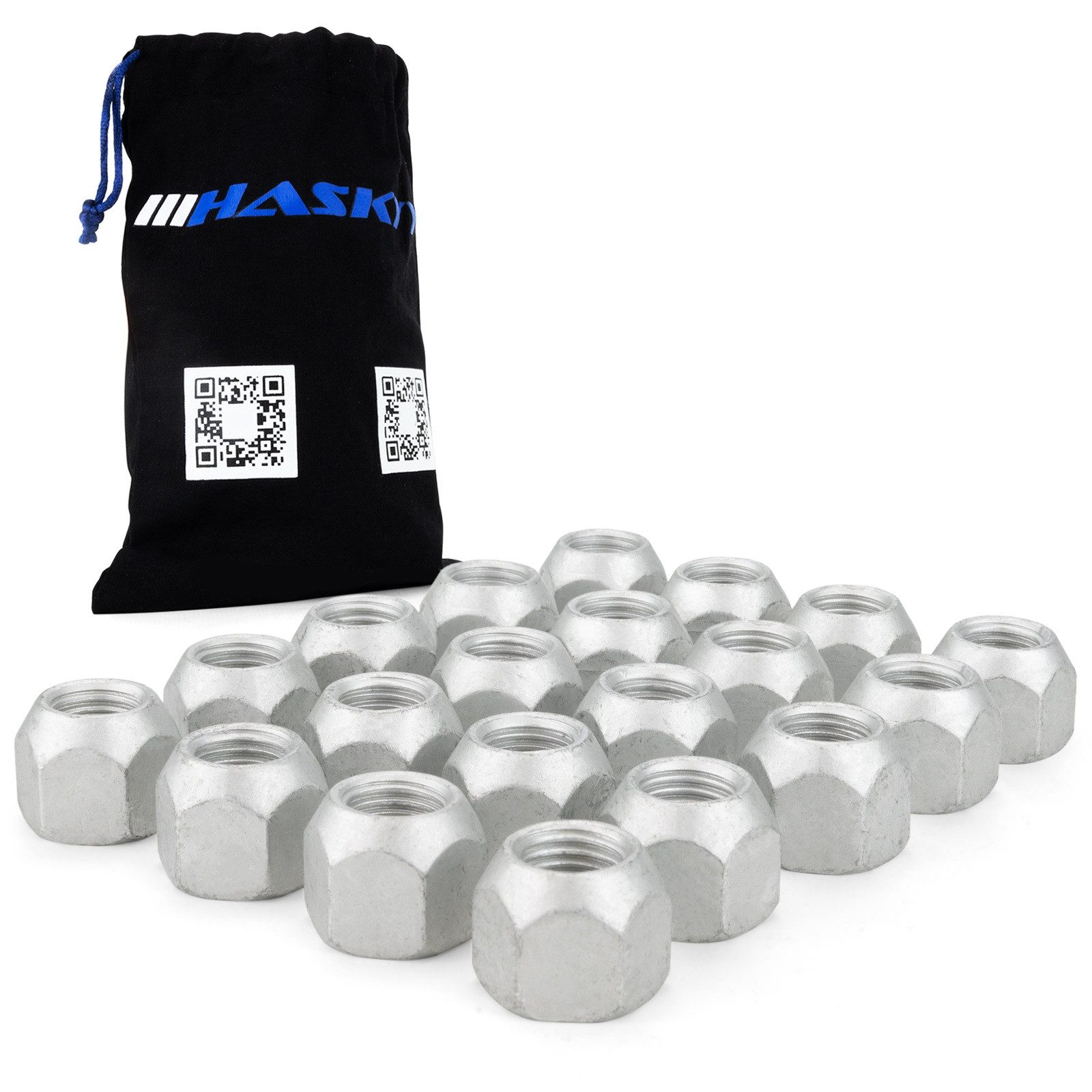 HASKYY Reifenmontagemaschine 20x Radmuttern M12x1,5 SW19 offen H15 Kegelbund 60° Dachromet