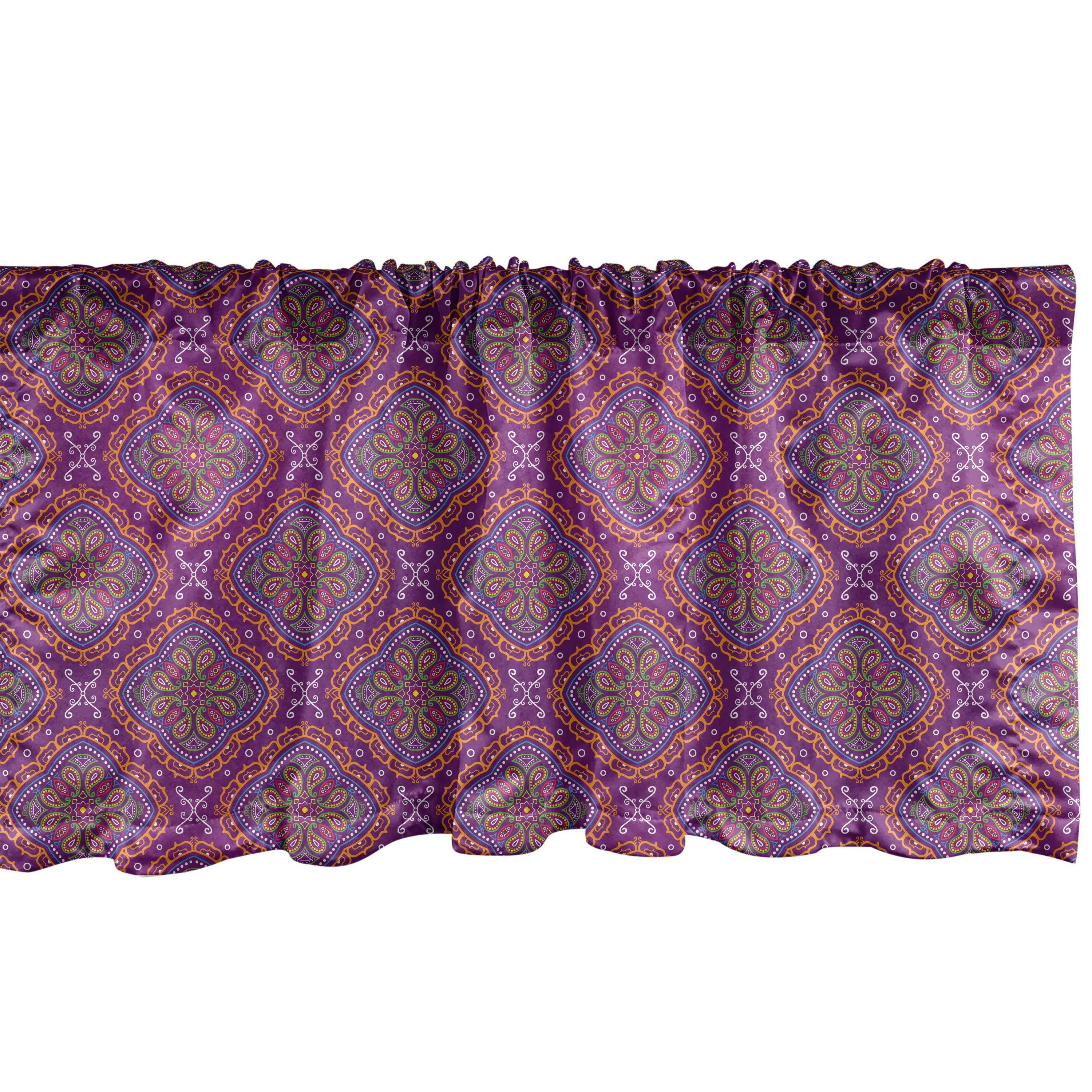 Scheibengardine Vorhang Volant für Küche Schlafzimmer Dekor mit Stangentasche, Abakuhaus, Microfaser, Lila Hippie Eastern Orient Motive