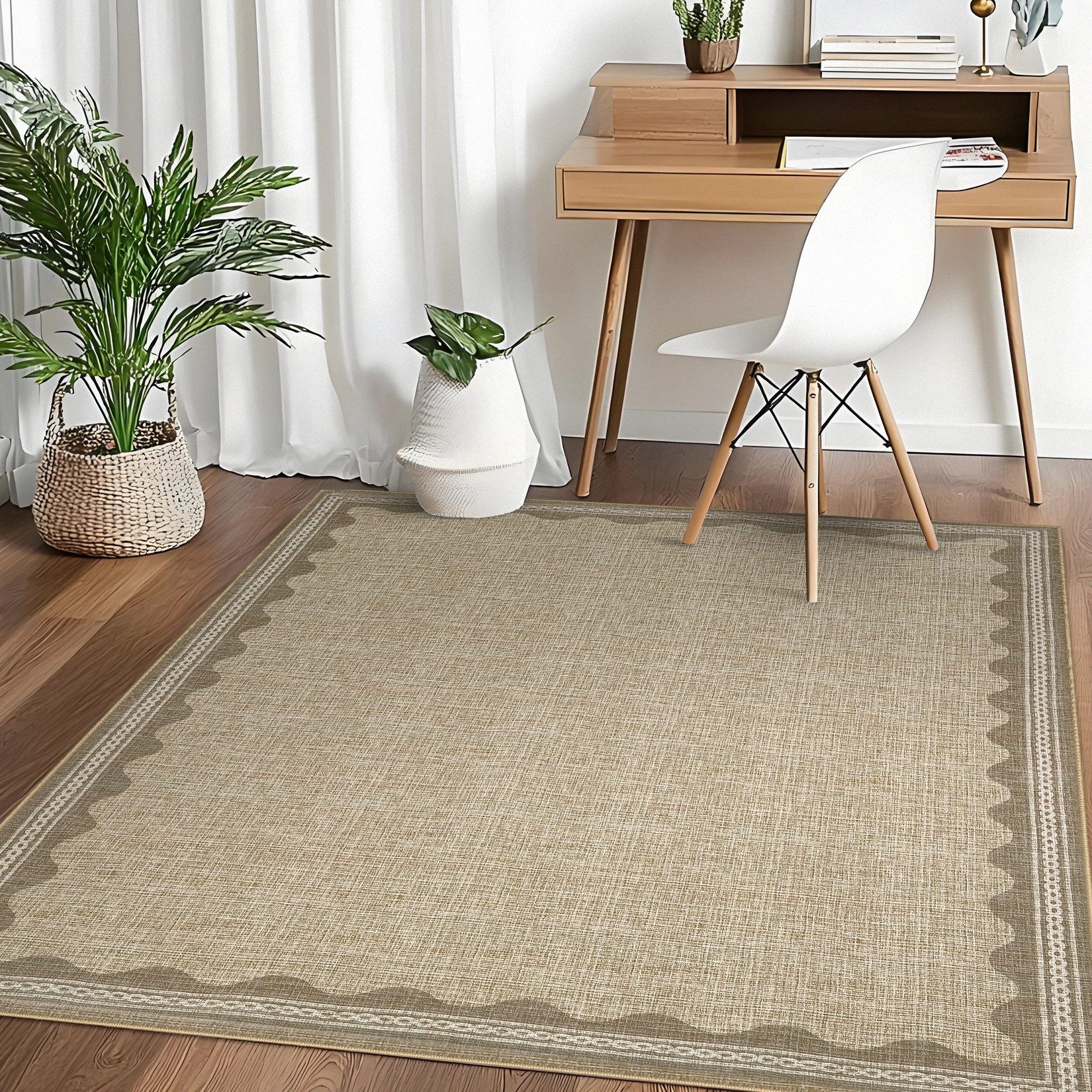 GarveeMore Teppich Doora, rechteckig, Höhe: 7 mm, mit besonders weichem Flor, Kurzflor, modern, wellenförmiger Bordüre