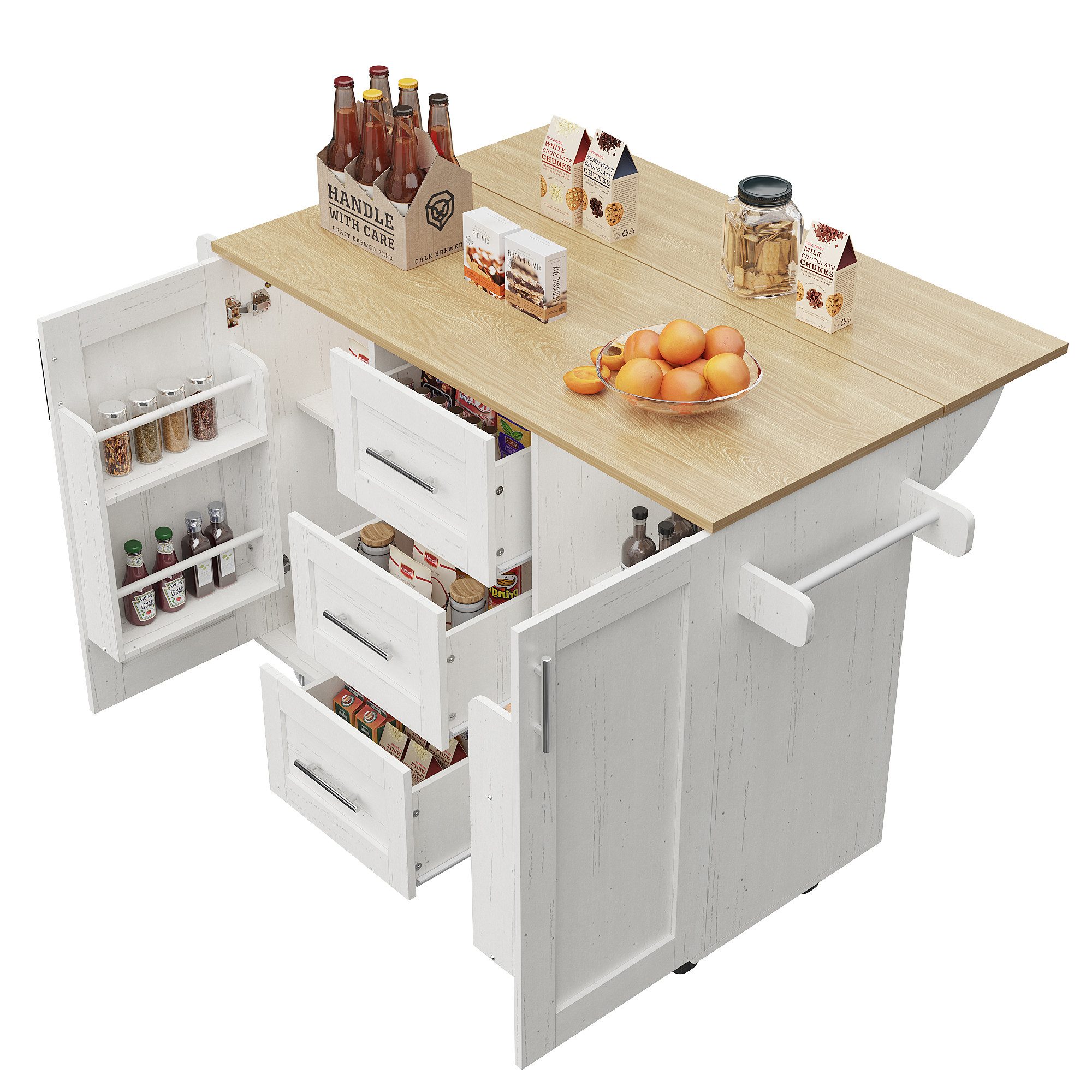 OKWISH Küchenwagen Multifunktionale Kücheninsel,Buffetschrank,Küchewagen, ( günstig online kaufen