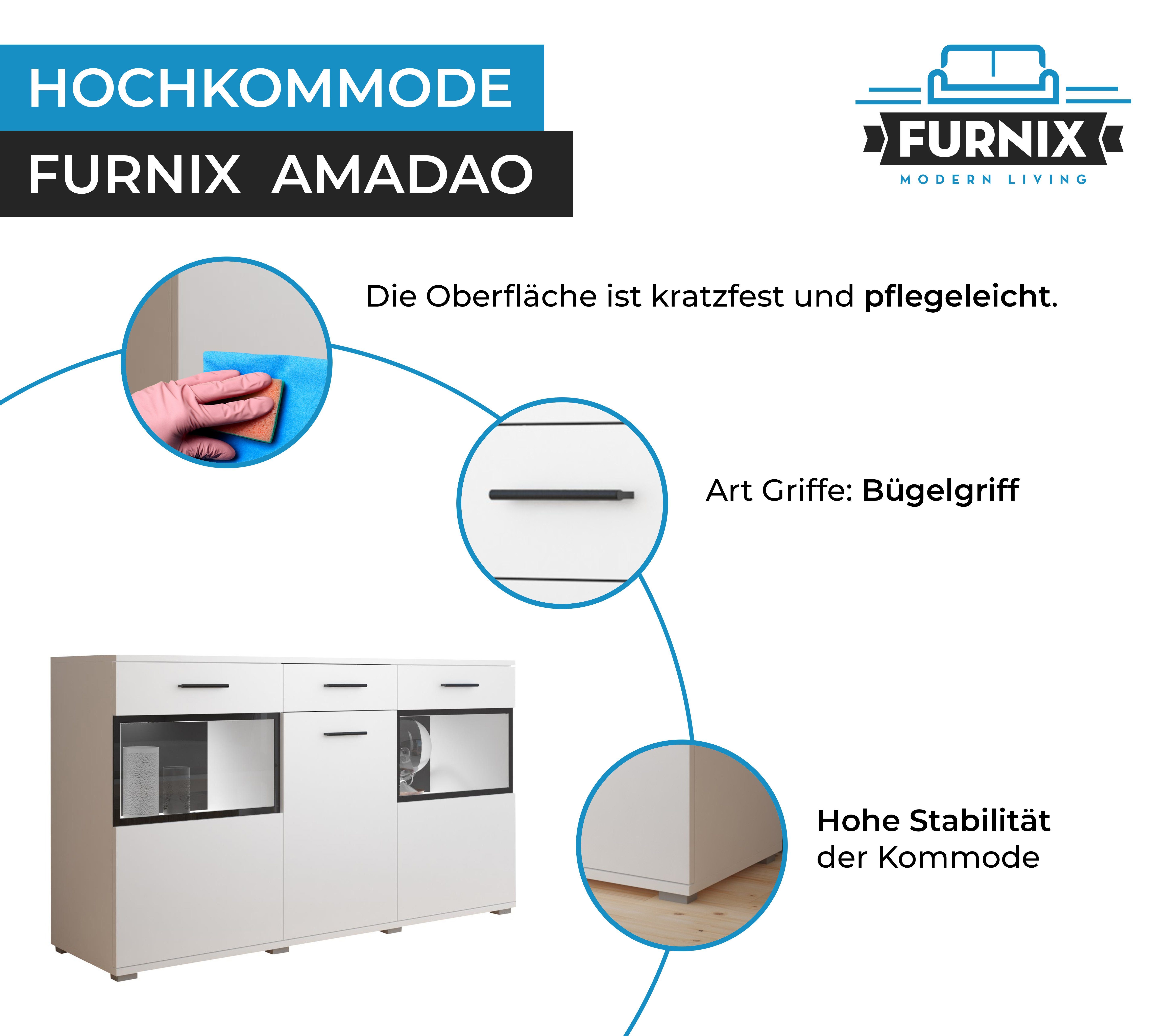 Furnix Hochkommode LED ohne cm breit AMADAO 154 3-türig Weiß moderne Anrichte