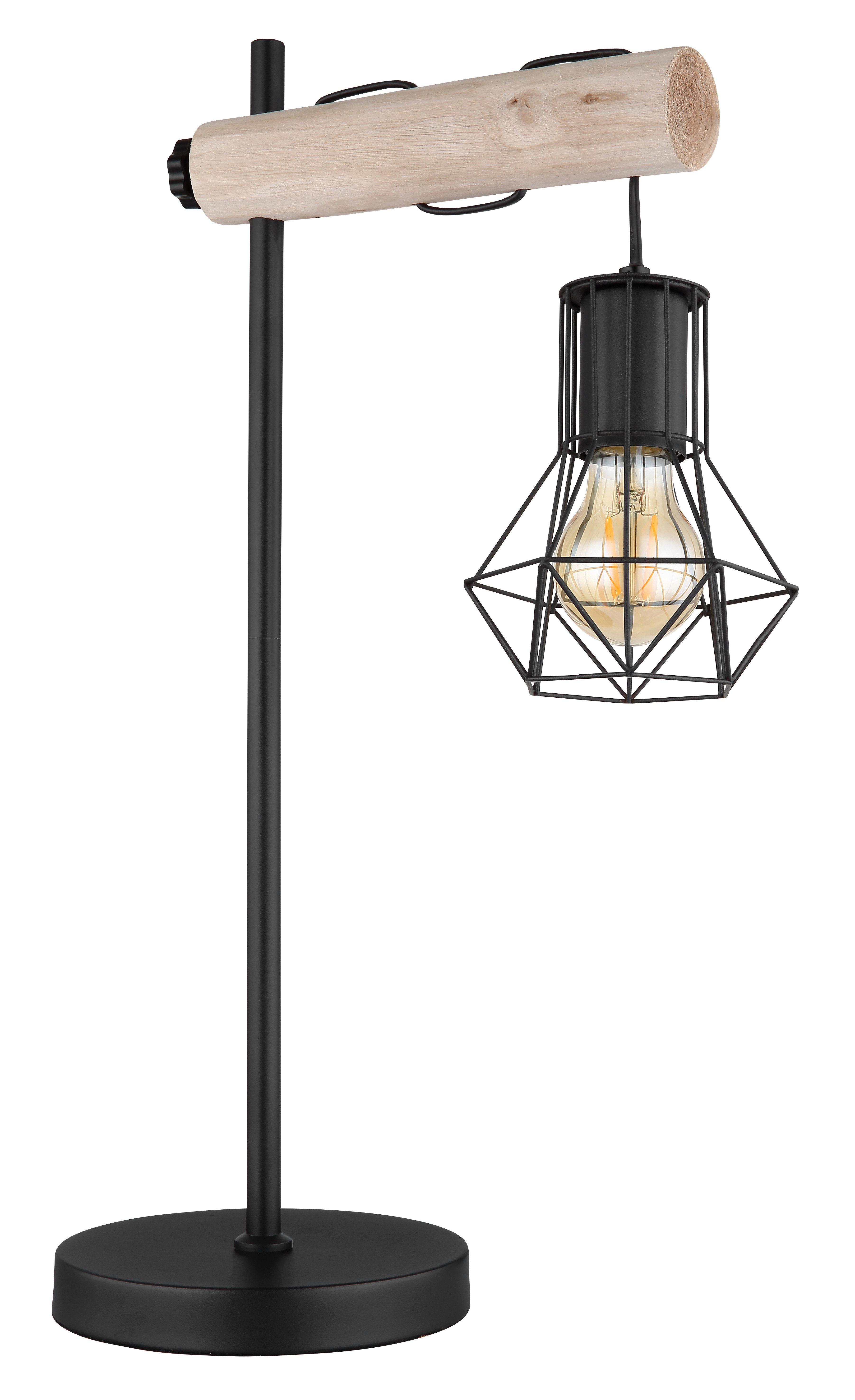 GLOBO LIGHTING Tischleuchte PRISKA, Leuchtmittel wechselbar, mit Holz natur und Metallgeflecht, höhenverstellbar