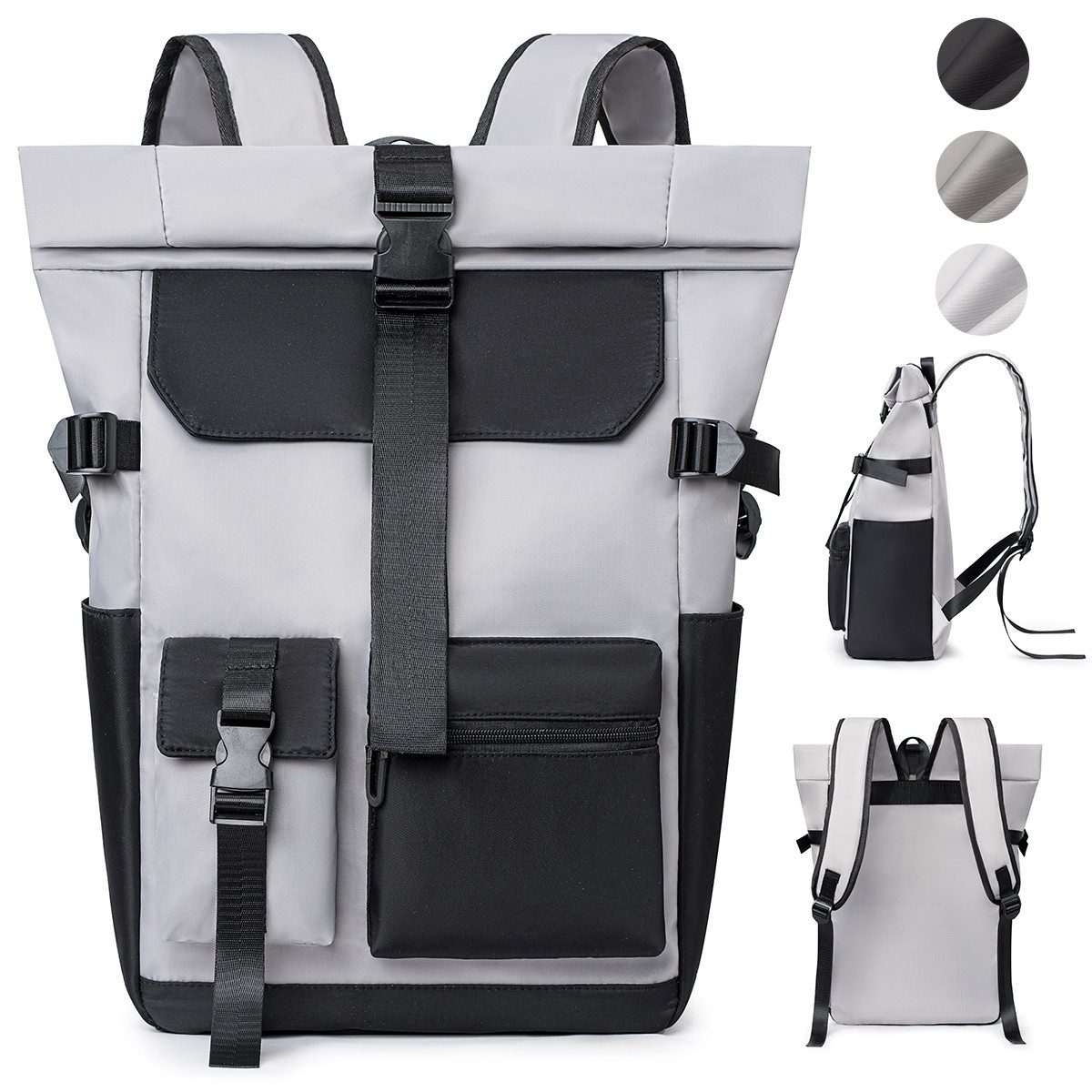 NULSTA Rucksack Rolltop Freizeitrucksack Damen Herren (Groß Rucksack Wasserdicht 26L Cityrucksack mit Laptopfach 15,6 Zoll, Schulrucksack Leicht Fahrradrucksack), Reiserucksack für Business Uni Freizeit