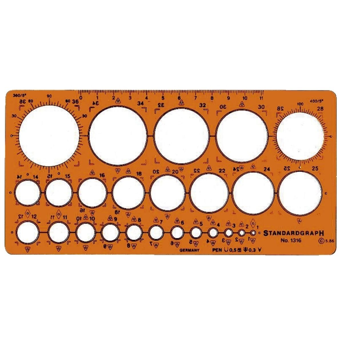 STANDARDGRAPH Zeichenschablone Kreisschablone Ø 1-36 mm (25 Kreise).