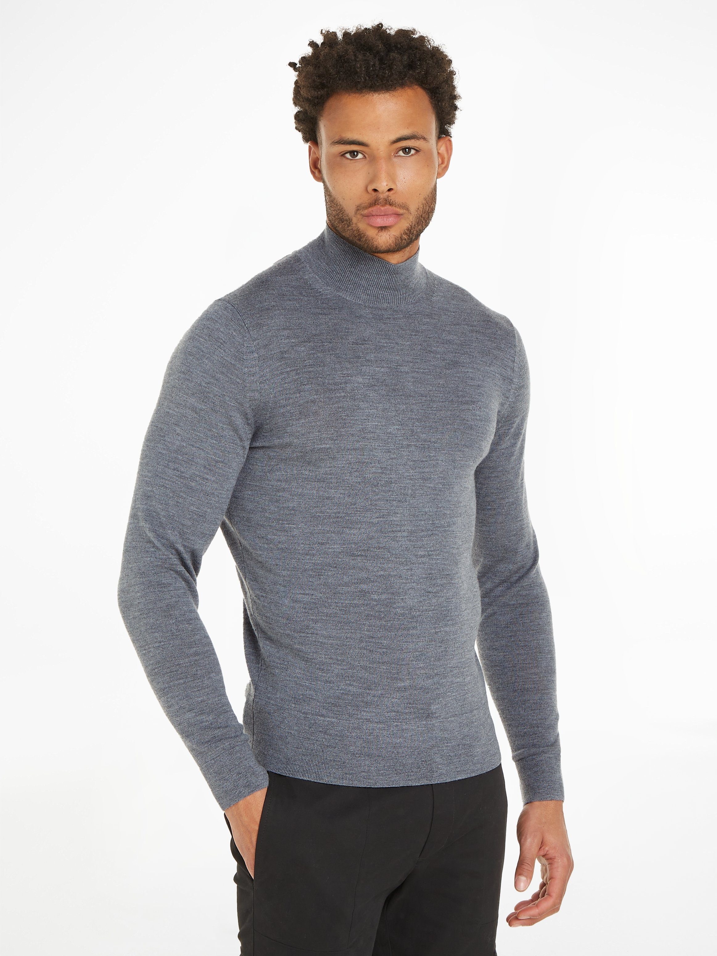 Calvin Klein Rollkragenpullover MERINO MOCK NECK SWEATER mit Markenlabel