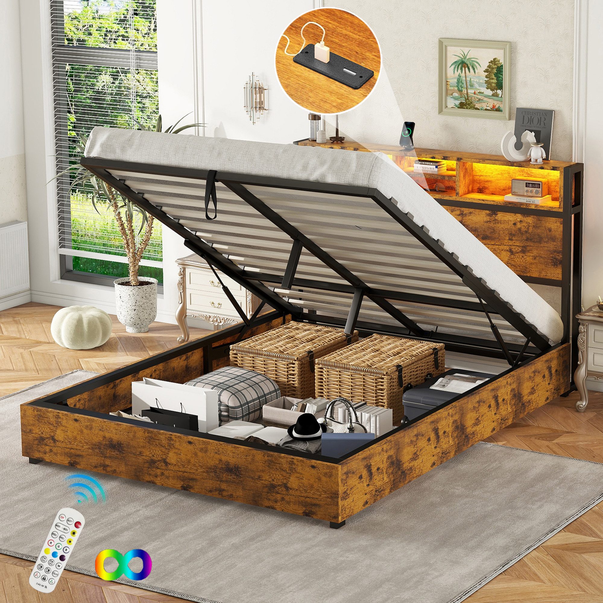 HAUSS SPOLE Stauraumbett 140x200cm mit LED-Beleuchtung, günstig online kaufen