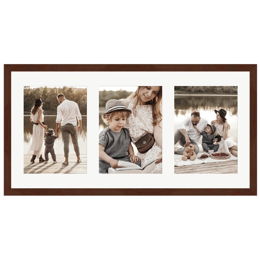 WANDStyle Galerierahmen G950 25x50 cm, für 3 Bilder, im Format 13x18 cm, aus Massivholz in der Farbe Nussbaum – Bild 4 von 5