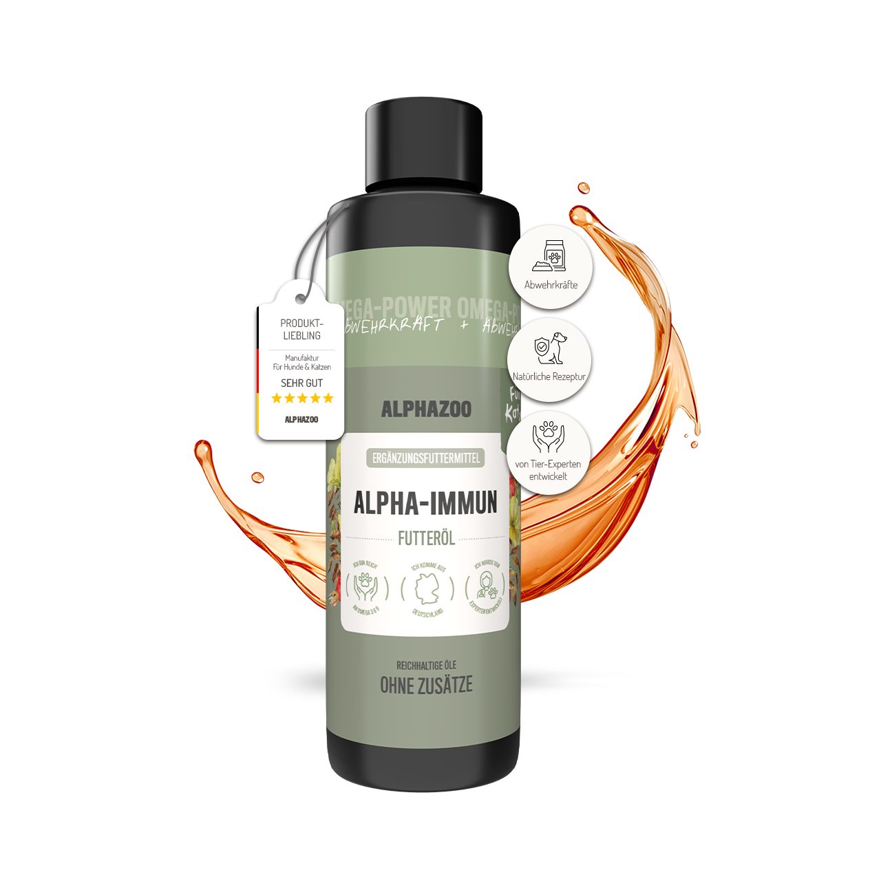 ALPHAZOO Alpha-Immun Futteröl für Katzen 250 ml, Futteröl für Abwehrkräfte und Vitalität, Ergänzungsfutter für: Katzen, Kaltgepresste Ölmischung für das Immunsystem