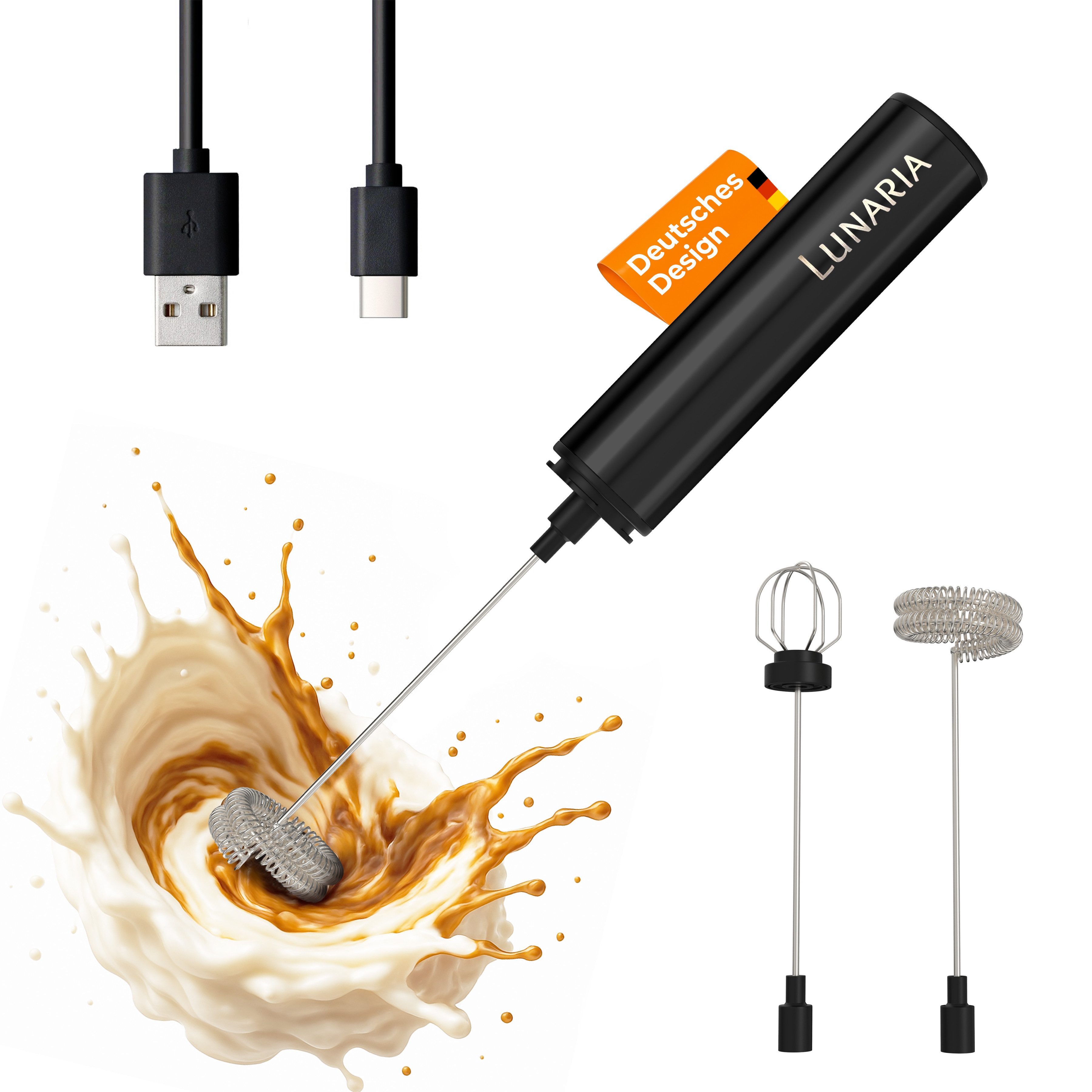 LUNARIA Міксери kabellos, Edelstahl heiß & kalt kompakt – Cappuccino & Latte Macchiato, 8 W, Міксери, Akku, Minimixer