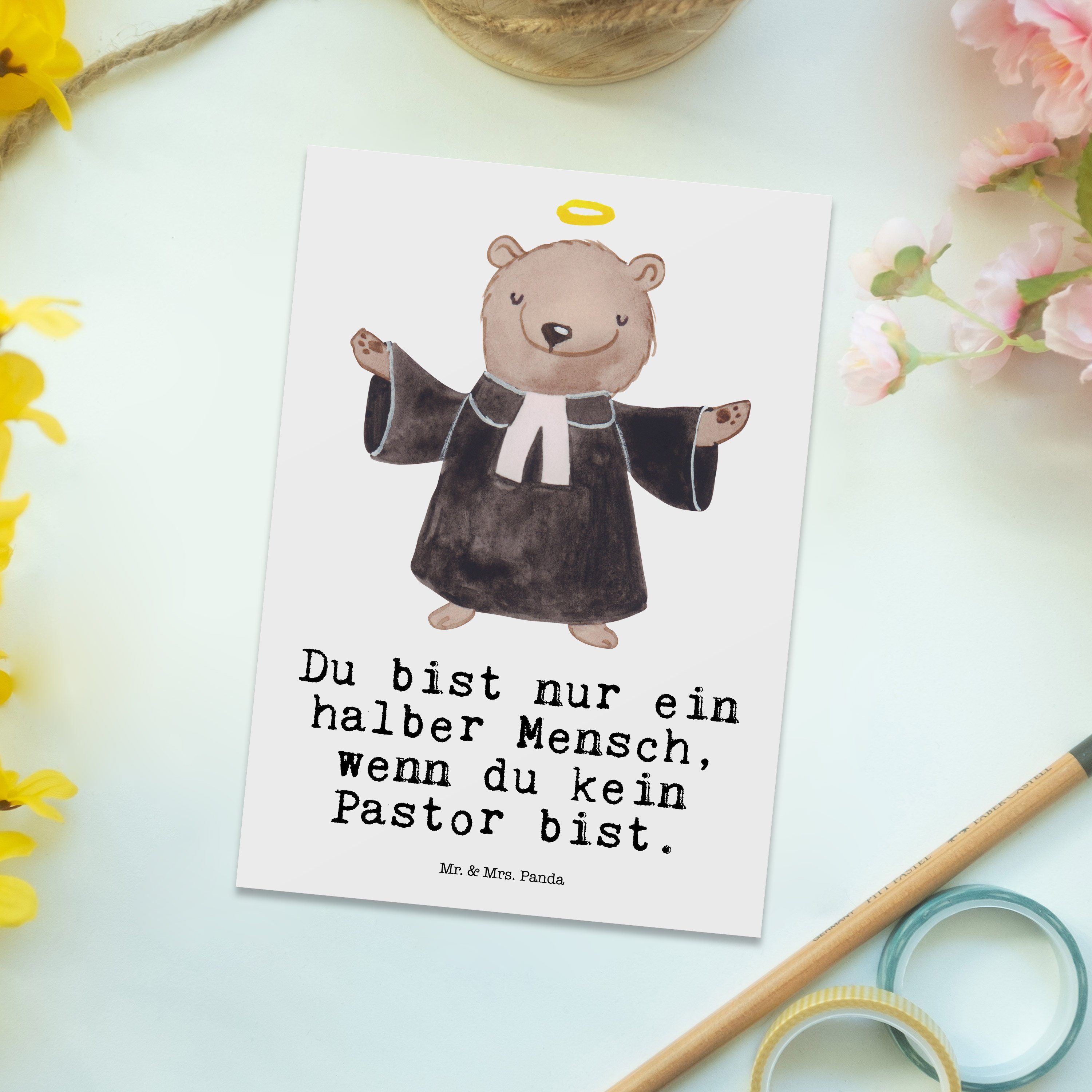 & Karte, Herz Pfarrer, Postkarte Geschenk, Weiß Einladung Pastor - - Mr. Mrs. Panda mit Beruf,