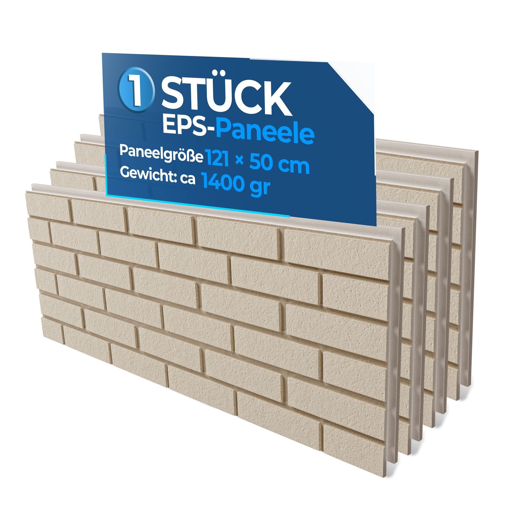 Hexim Wanddekoobjekt FP201 (Fassadenpaneele 1 Stück 121x50cm EPS Styropor Acrylbeschichtung Steinoptik Weiß - 3D Fassadenverkleidungen Innen- & Außenbereich UV-beständig für Hausfassaden (0,61m² FP201)