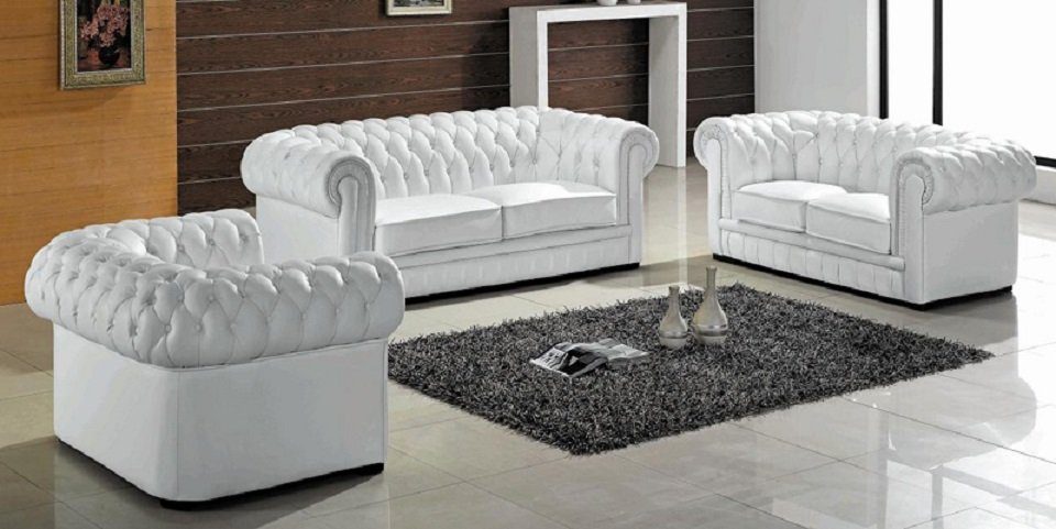 Sofa 32 Set, Sofas Made Leder Sofagarnitur JVmoebel Couchen in Chesterfield Europe Sitzer Weiß Polster