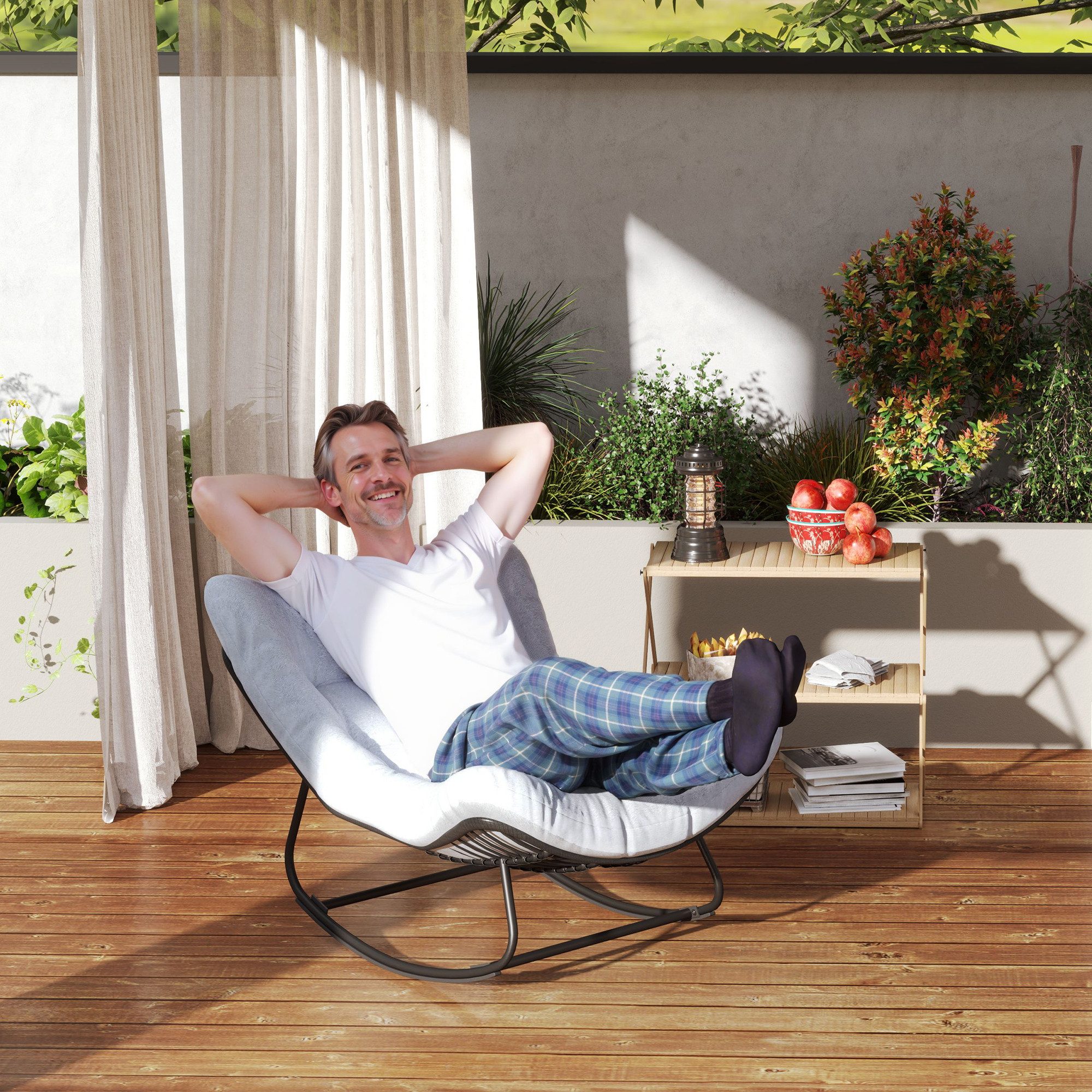 Outsunny Schaukelstuhl mit Stahlrahmen, Kissen (Rattan-Gartenbank, günstig online kaufen