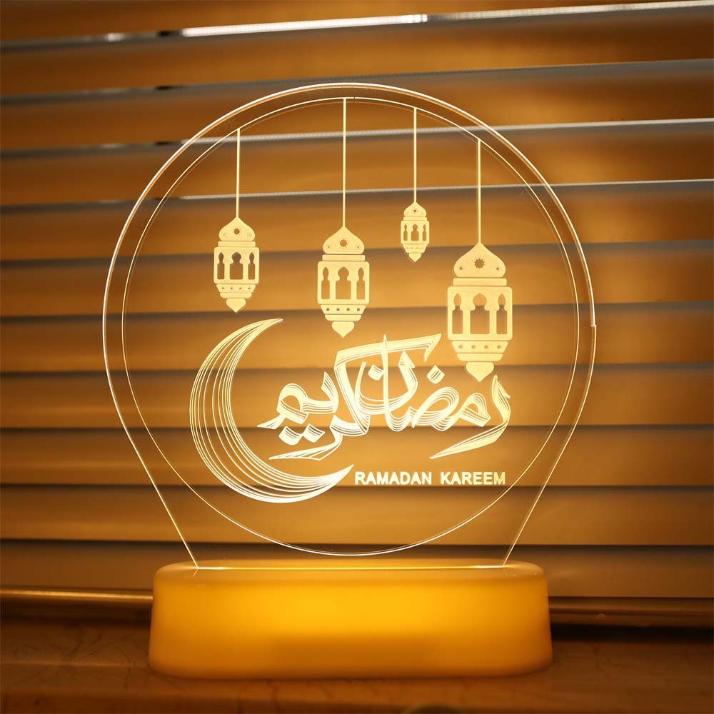 LED 3D-Illusion, Sunicol Mubarak Batterie/USB, warmweiß, Ramadan Nachtlichter, Nachtlicht Warmweiß