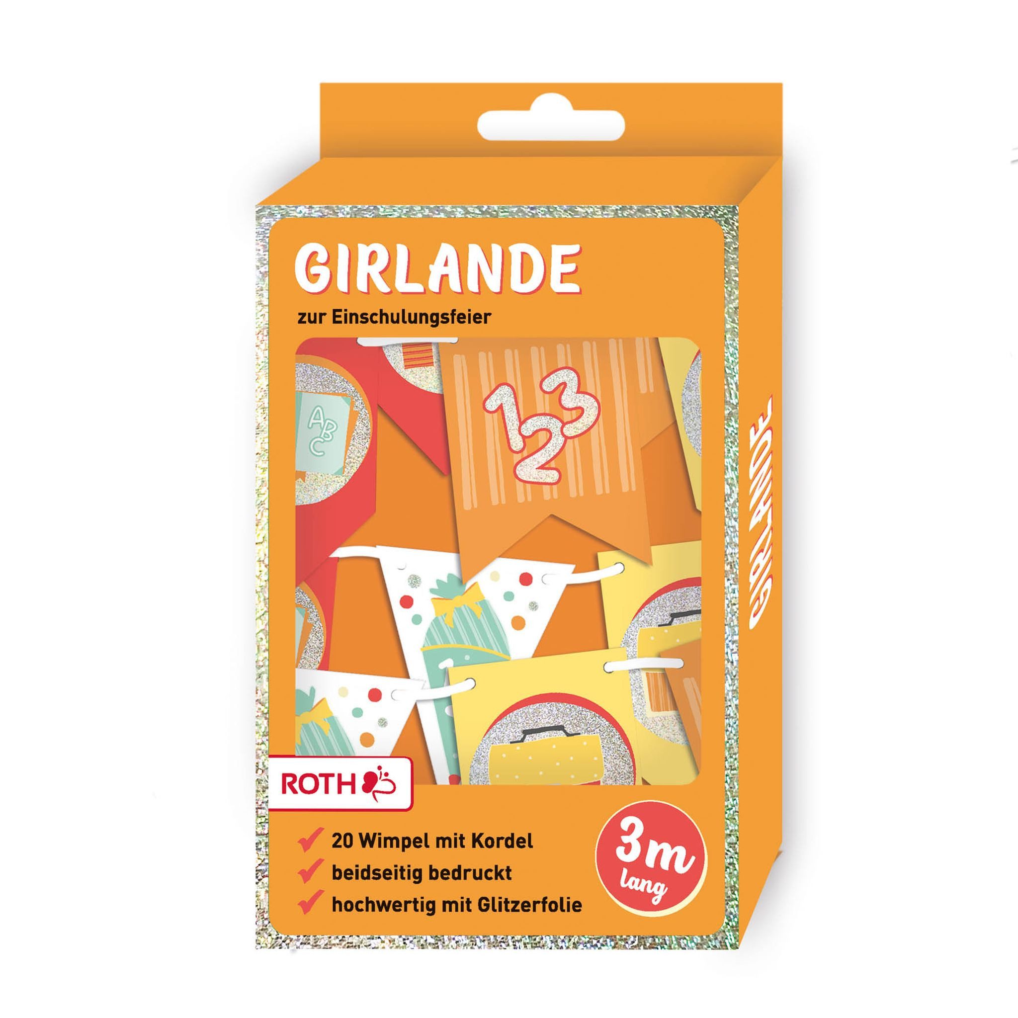 Roth Terminkalender Roth Partygirlande 3 Meter mit 20 Stück Wimpeln, Glittereffekt