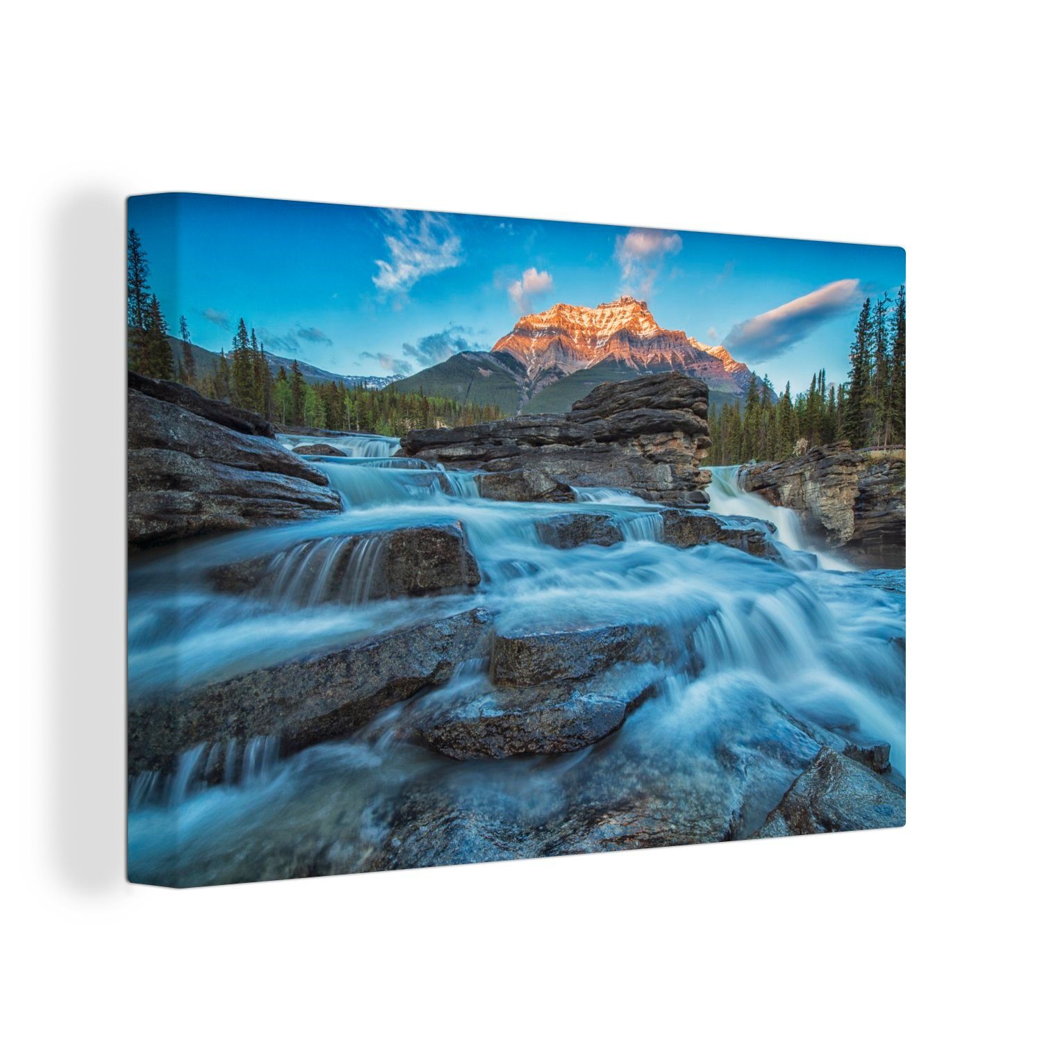 OneMillionCanvasses® Leinwandbild Wasserfälle im Jasper National Park, Nordamerika, (1 St), Wandbild Leinwandbilder, Aufhängefertig, Wanddeko, 30x20 cm