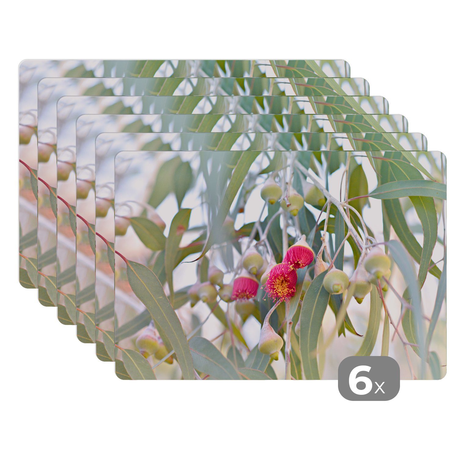 Platzset, Rosa Eukalyptusblüten Platzdecken, Tischmatten, Platzmatte, der Blätter, inmitten MuchoWow, Platzset, Schmutzabweisend (6-St)