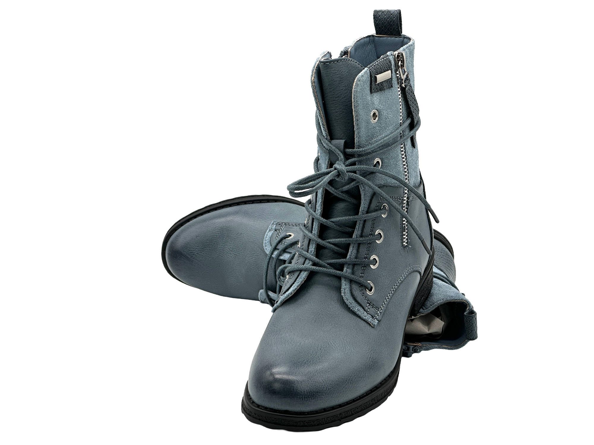 Nowaland Casual Damen Boots mit Warmfutter und Reißverschluss Stiefelette Dekorative Schnürung und kuscheliges Warmfutter