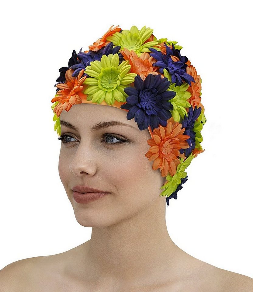 Fashy Badekappe Fashy Badehaube Neylon Blüten Orange Blau Grün 3454