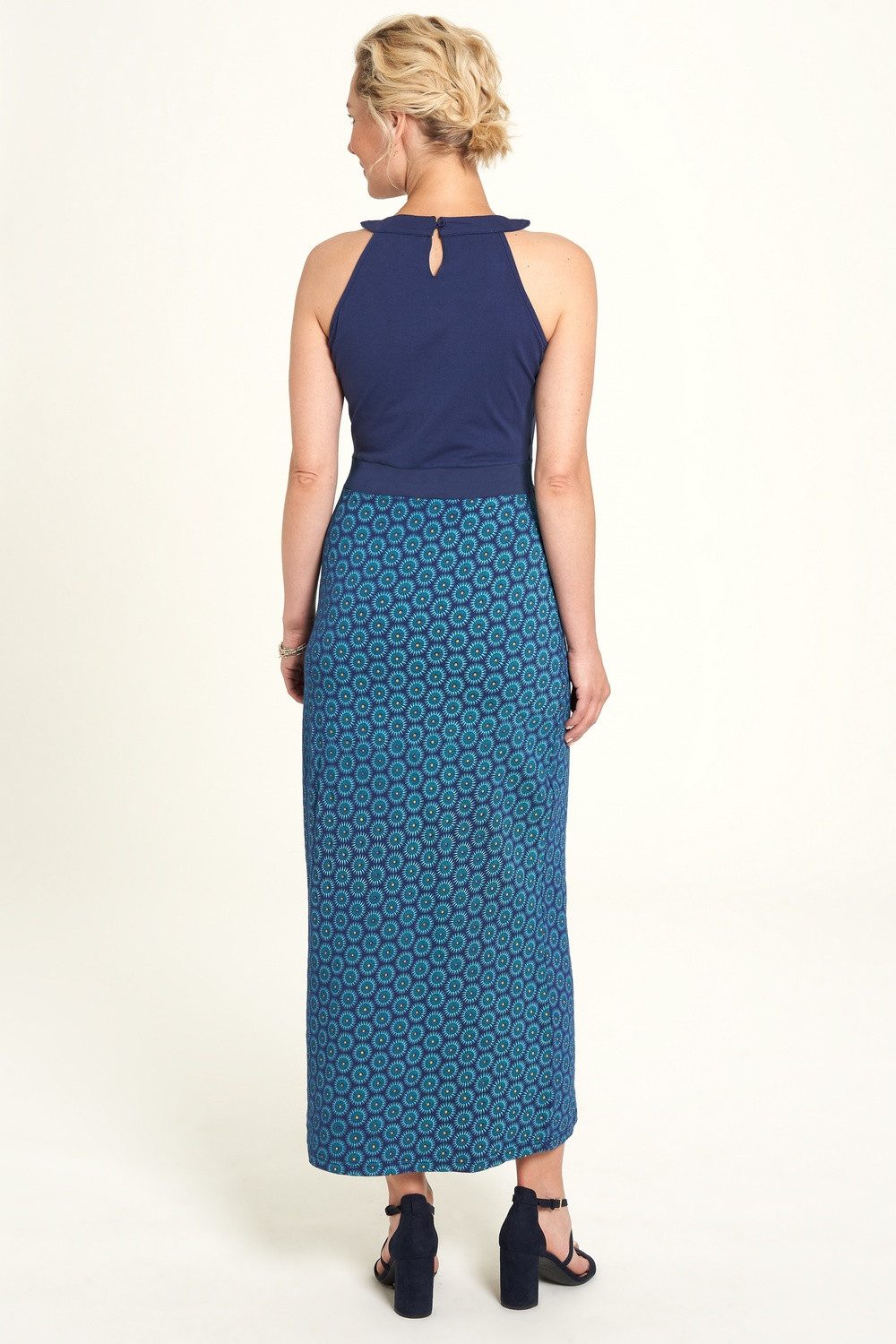 Tranquillo Sommerkleid Sommer Kleid Blau Maxi Neckholder Vintage Rundhalsausschnitt XS 34 (1-tlg) Vintage