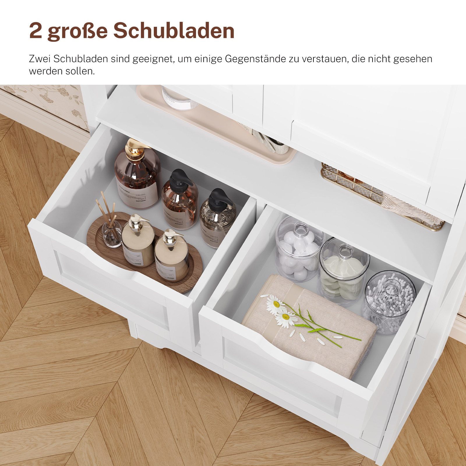 TEENFON Hochschrank Badezimmerschrank, 4 Türen, 2 Schubladen, 2 verstellbare Einlegeböden (1-St) – Bild 5 von 5