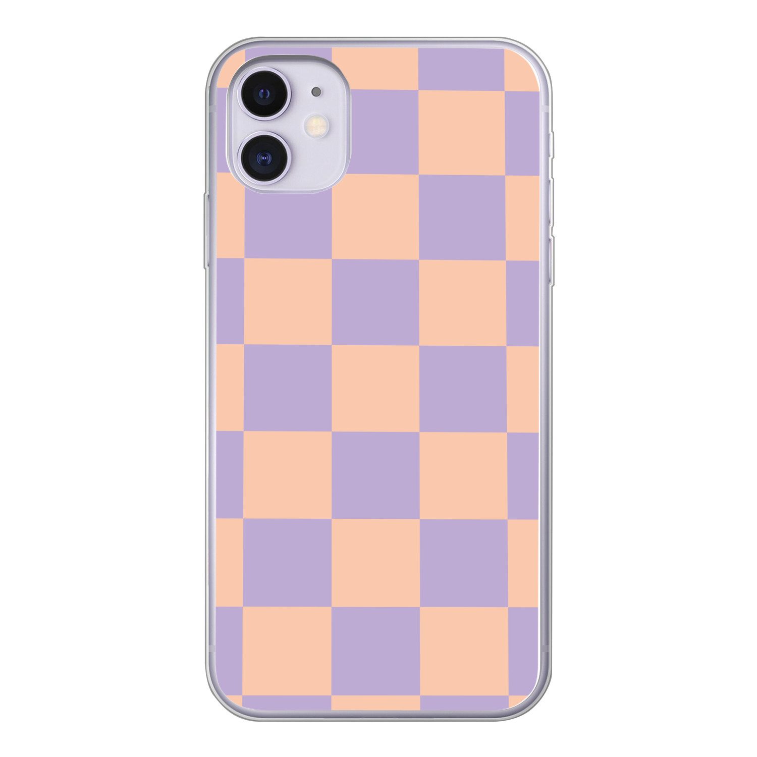 MuchoWow Handyhülle für Apple iPhone 11 Schachbrettmuster - Lila - Rosa - Würfel, Smartphone-Bumper, Print, Handy Schutzhülle Dünn