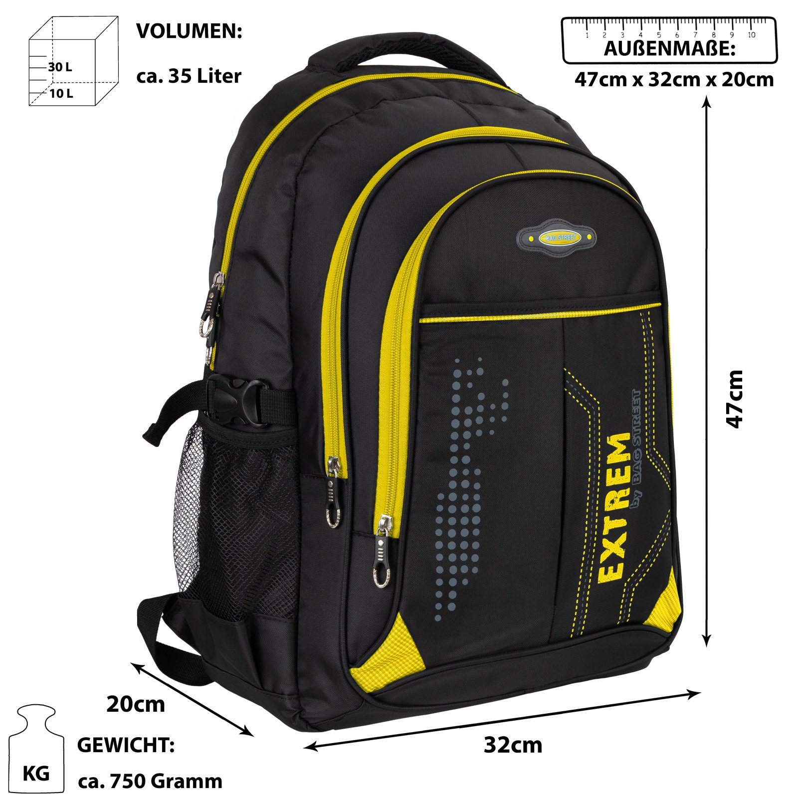 BAG STREET Rucksack Bag Street Rucksack Sport Reisen Arbeit Freizeit Schulrucksack Gelb, Freizeitrucksack, Sportrucksack, Businessrucksack