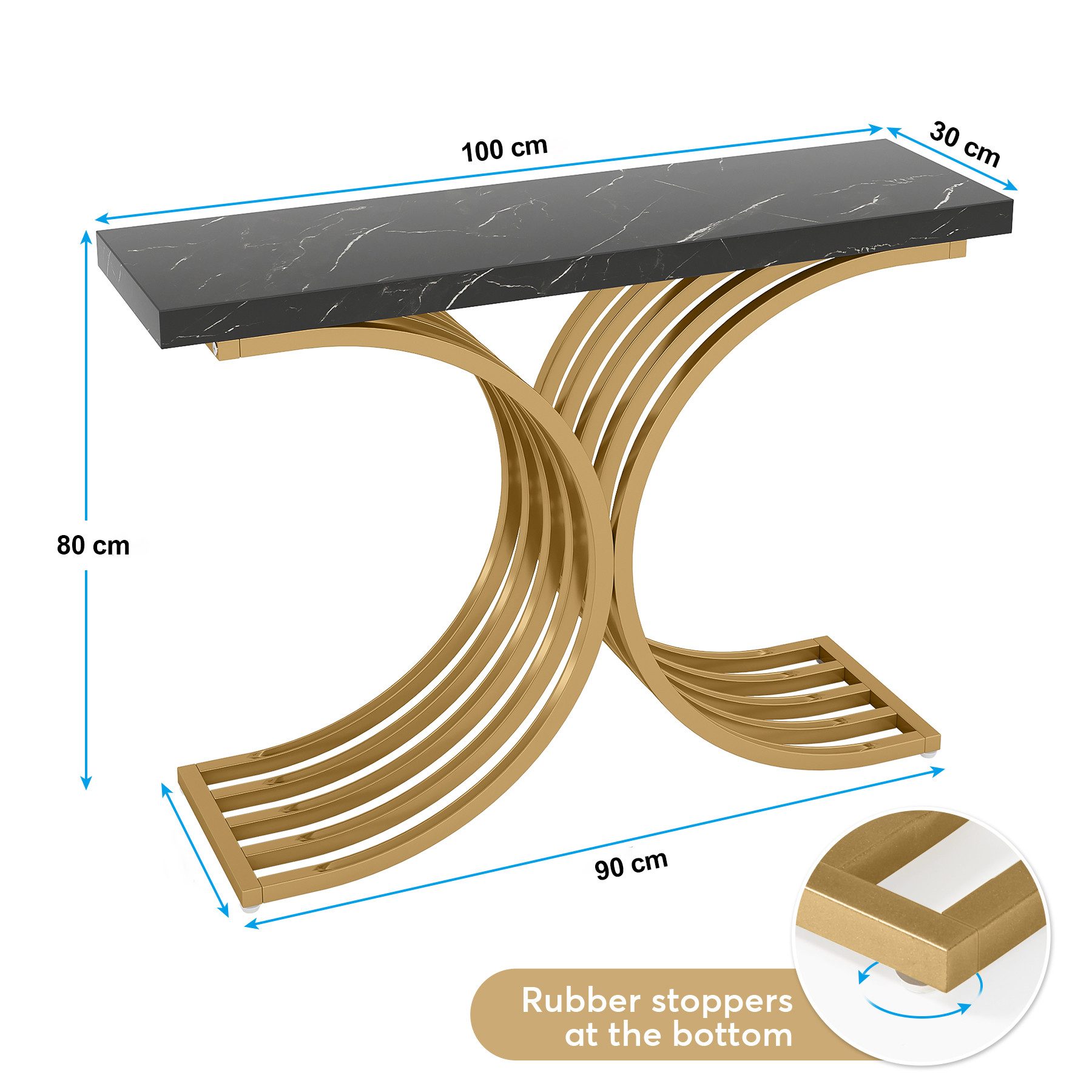 Tribesigns Konsolentisch 100 x 30 x 80 cm Schmal Flurtisch,Beistelltisch mit Gold Metallgestell (Weiß und Gold / Schwarz und Gold), Kleiner Ausstellungstisch, S – Bild 5 von 5