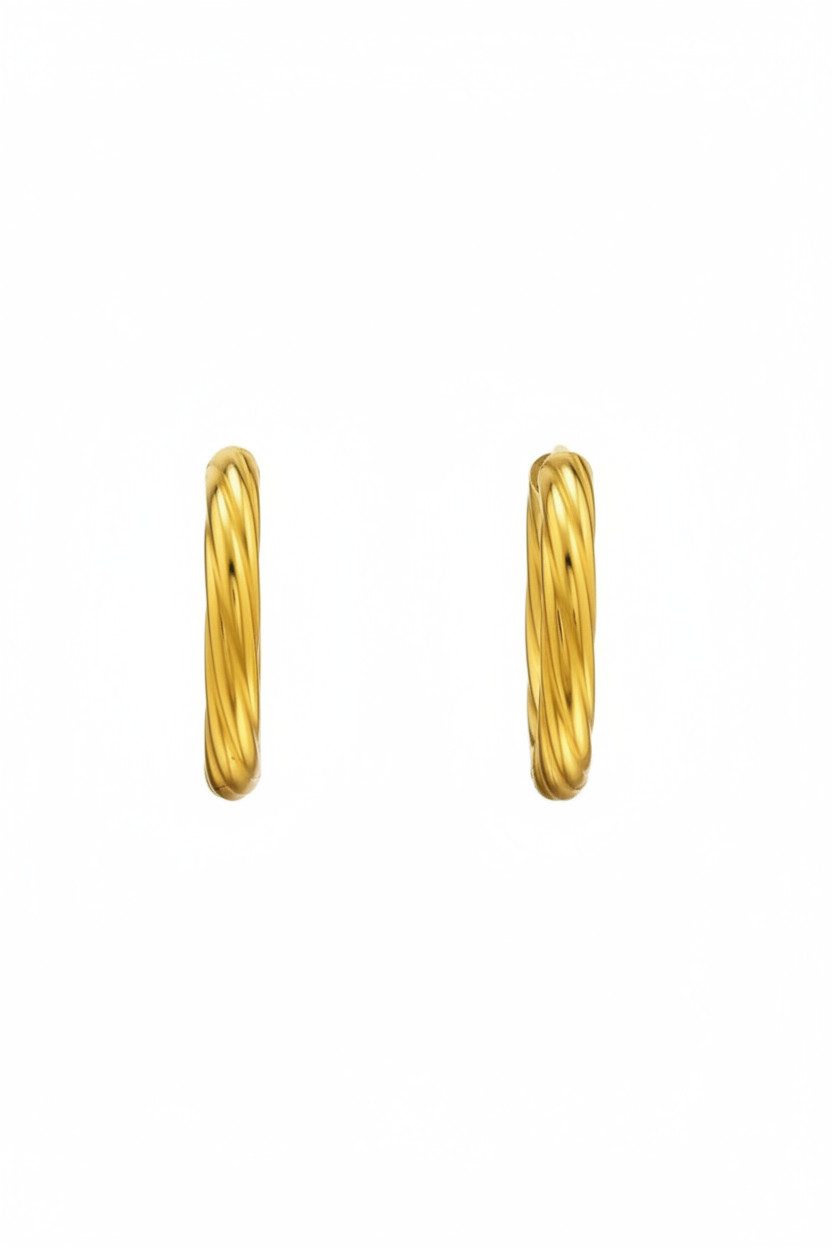Diademita Paar Ohrstecker Goldfarbene Gedrehte Edelstahl-Huggie-Creolen (Set)