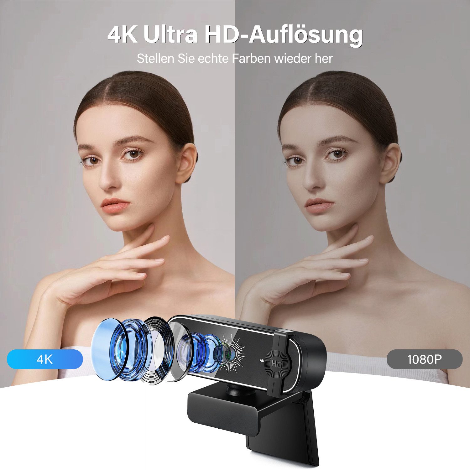 CkeyiN Pro 4K Webcam für PC Webcam (9x opt. Zoom, Mit Stativ, Externe Sichtschutzabdeckung, Kommt mit Fernbedienung)