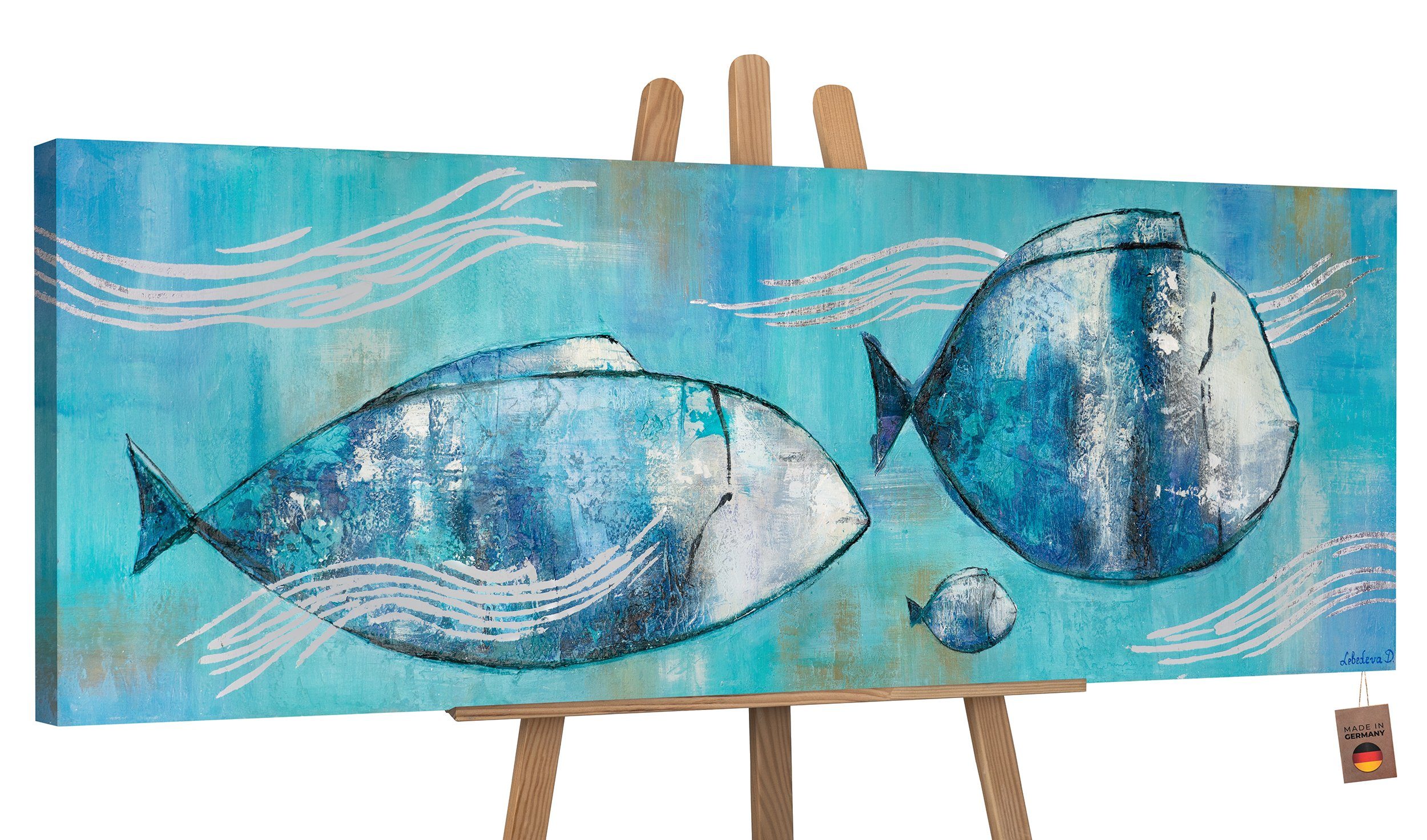 YS-Art Gemälde Reisende Fische, Tiere, Fische auf Leinwand Bild Handgemalt im Meer Familie Ohne Schattenfugenrahmen