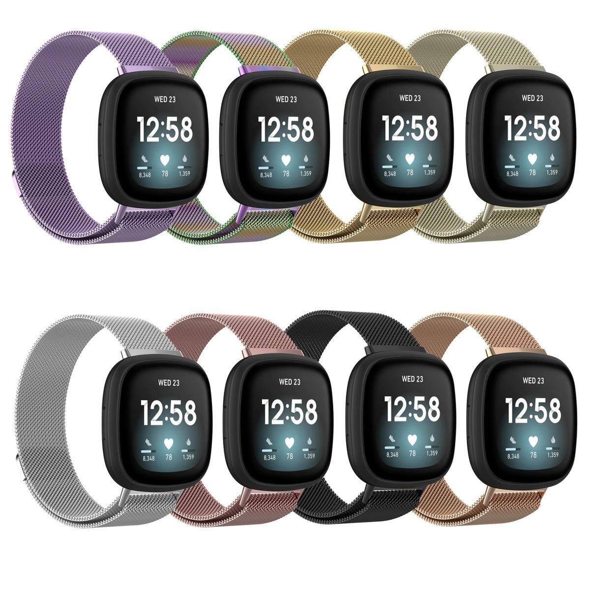 Wigento Smartwatch-Armband Für Fitbit Versa 4 + 3 / Sense 1+ 2 Magnet Metall Watch Uhr Ersatz Armband Gold
