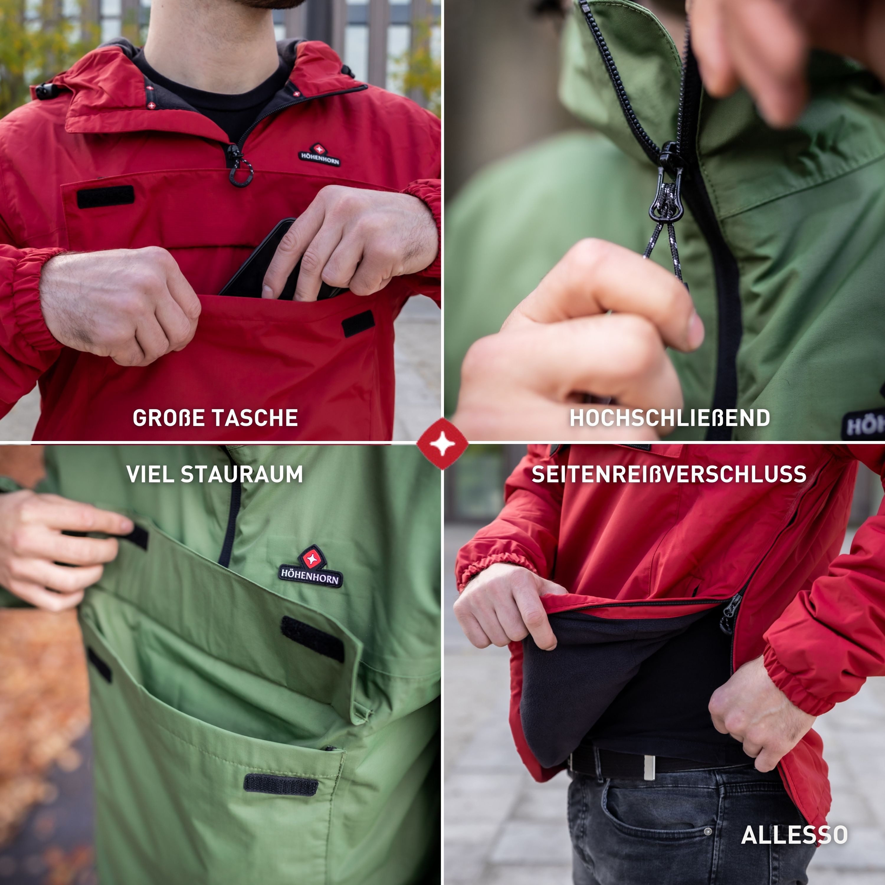 Höhenhorn Winterjacke Allesso Herren für Männer Windbreaker Gefüttert Schlupfjacke Seitlicher Reißverschluss, Winddicht, Wasserdicht, Atmungsaktiv