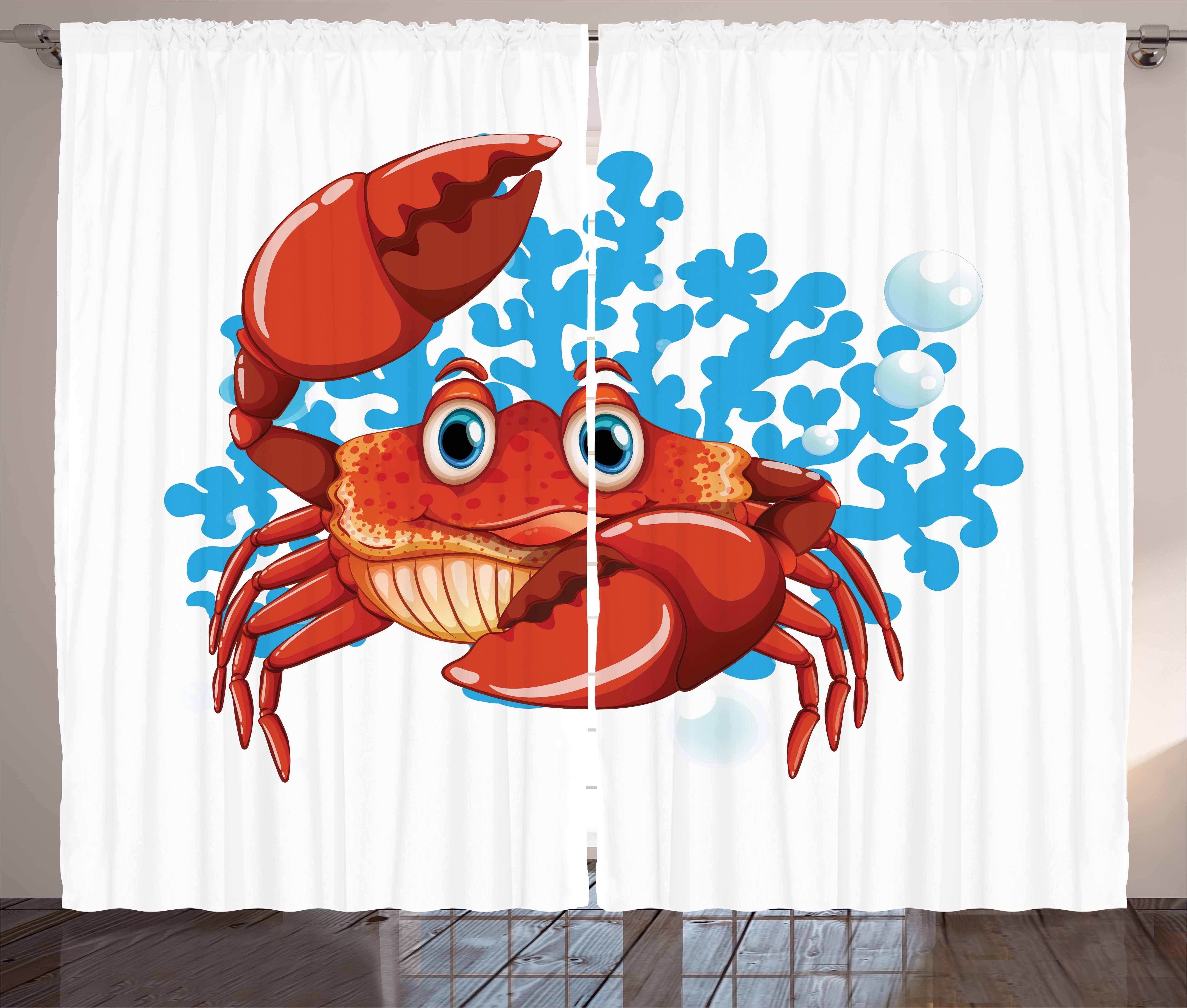 Vorhang Kräuselband Schlafzimmer Haken, Reef mit Coral Cartoon Schlaufen Blue Krabben und Abakuhaus, Gardine