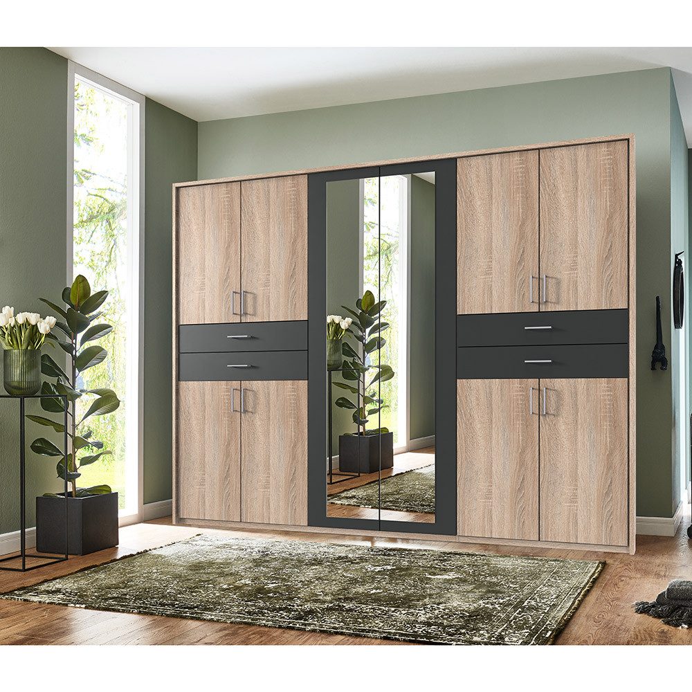 Lomadox Kleiderschrank TREVISO-43 Garderobenschrank Schlafzimmerschrank Schrank 273 cm breit Eiche