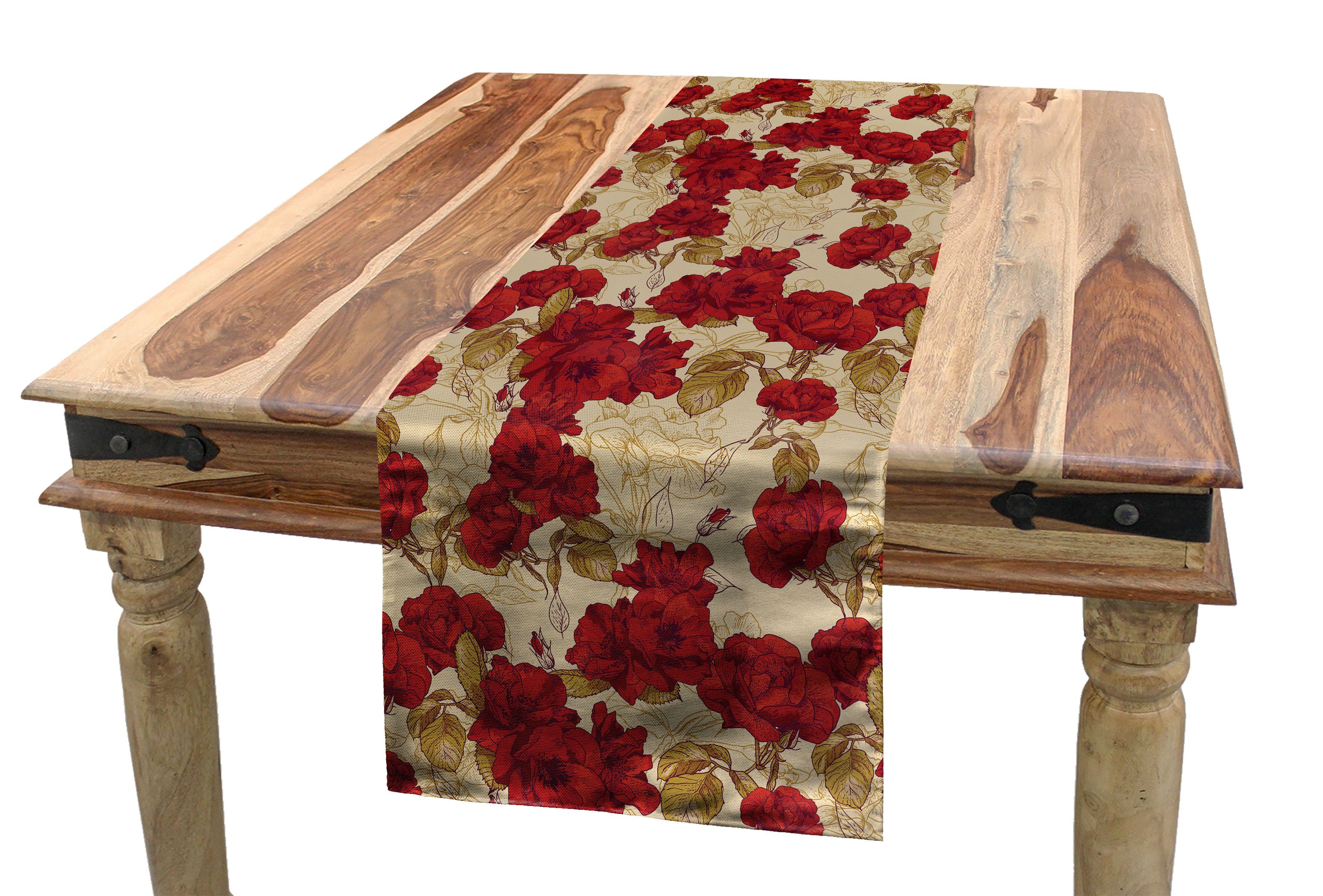 Abakuhaus Tischläufer Esszimmer Küche Rechteckiger Dekorativer Tischläufer, Jahrgang Romantische Rote Rosen | Tischläufer