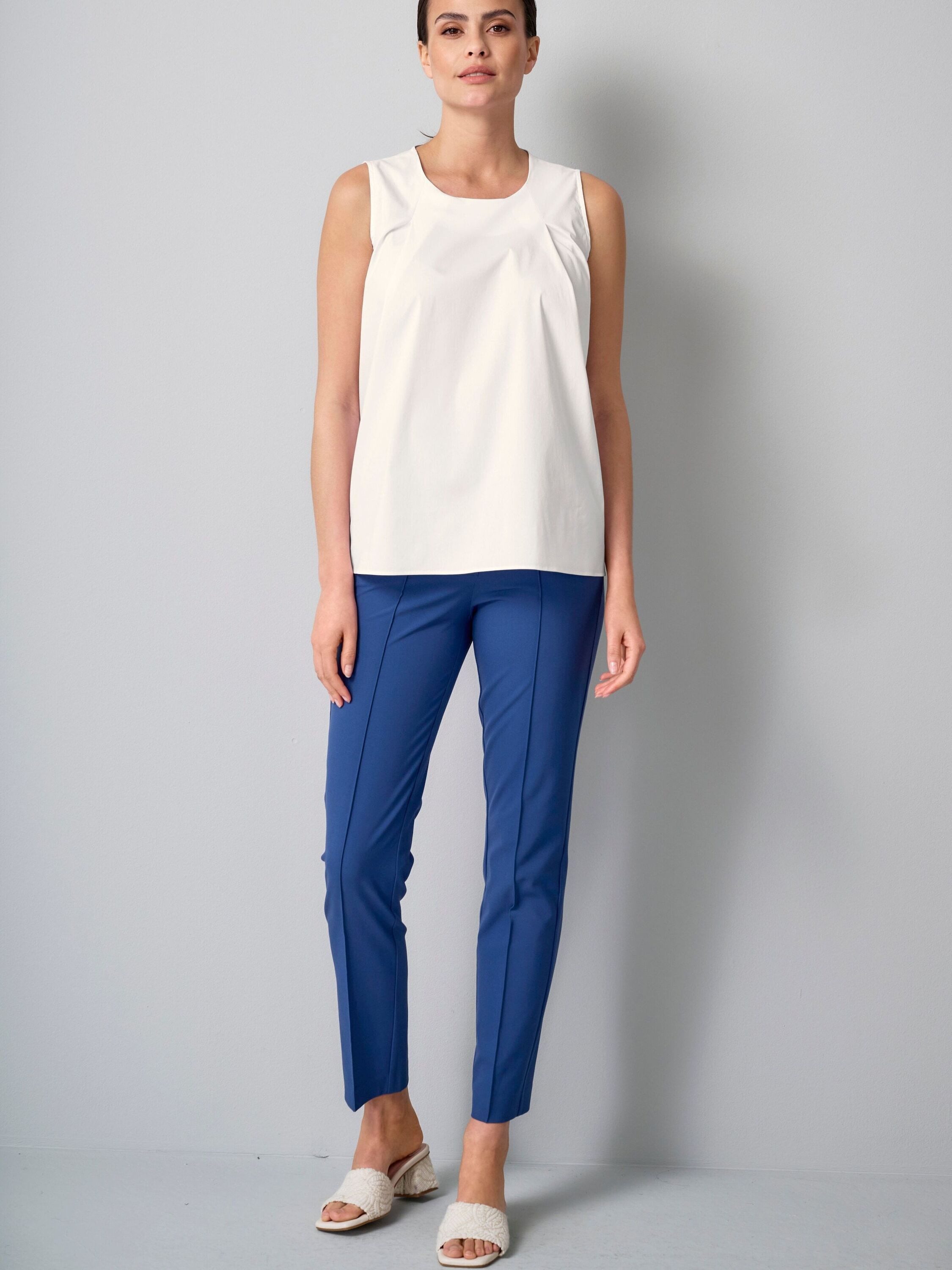 Alba Moda Shirttop Ärmelloses Blusentop mit Falten Lockere Form, runder Ausschnitt, ohne Verschluss