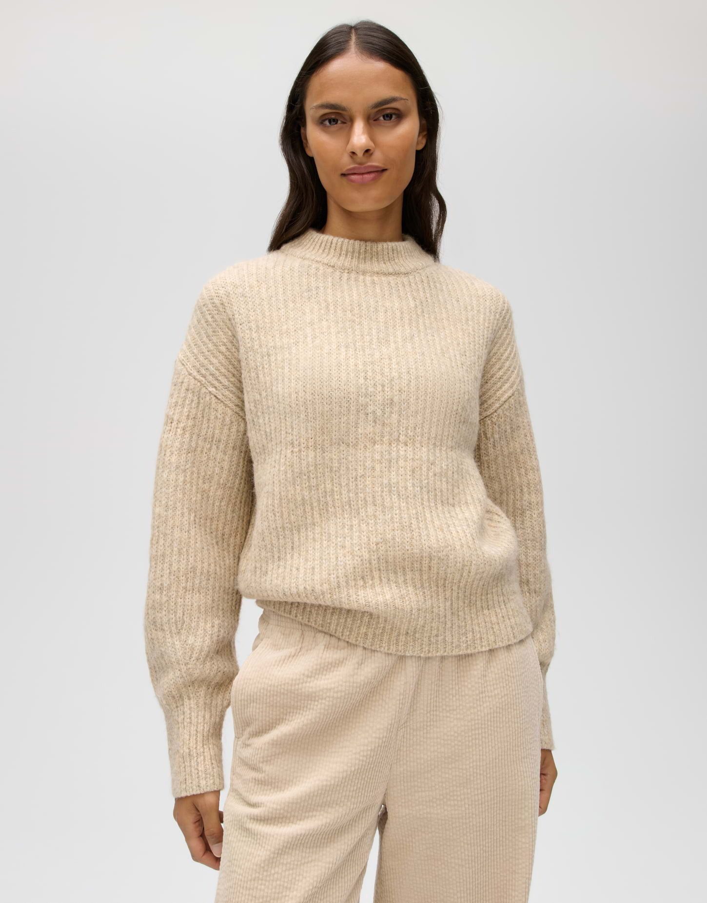 OPUS Strickpullover PLENI mit Rippstrickmuster überschnittene Schulter mit Langarm, Rippstruktur, weicher Griff