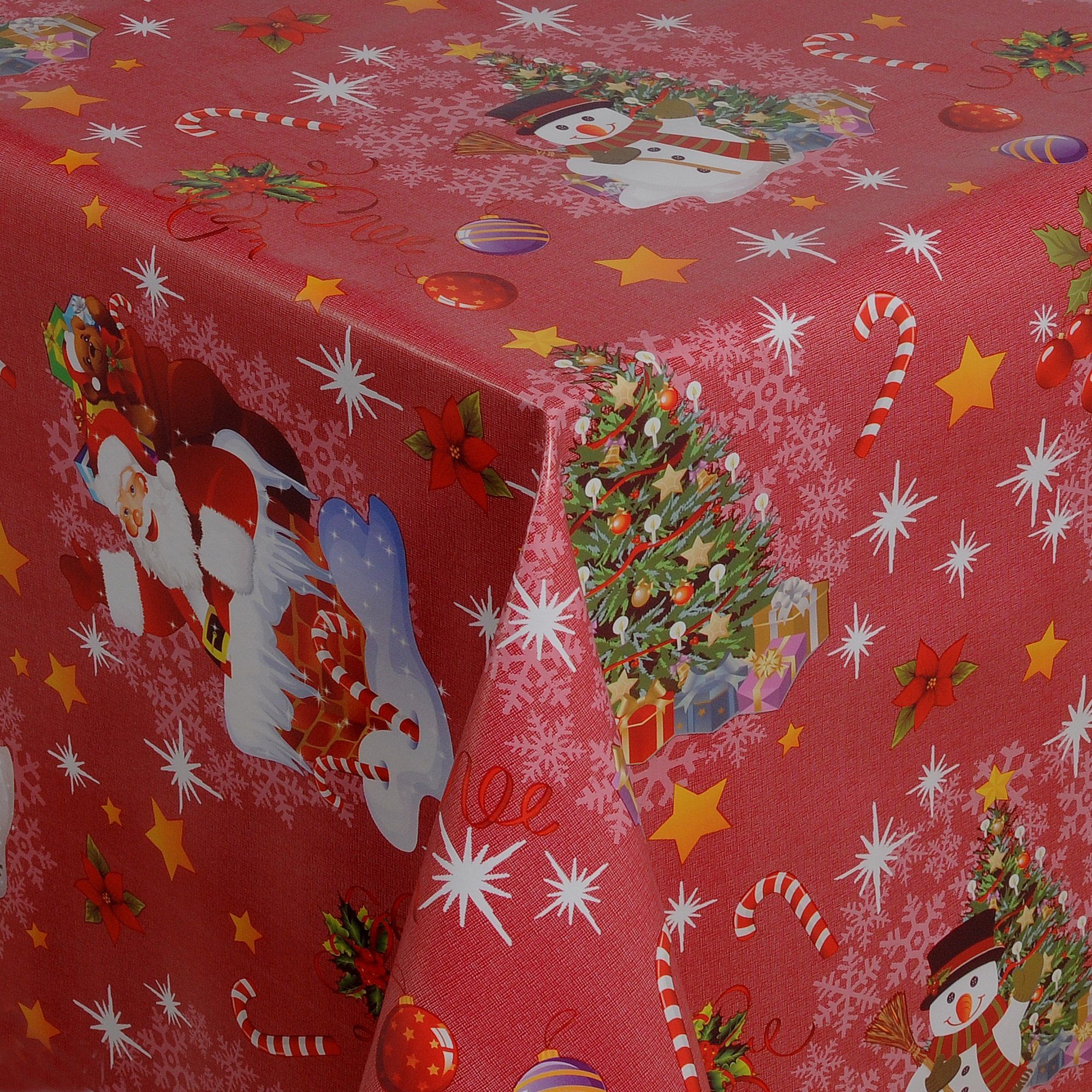 Moderno Tischdecke Wachstuch Tischdecke Weihnachten abwaschbar mit Zuckerstange in Rot, Abwaschbar